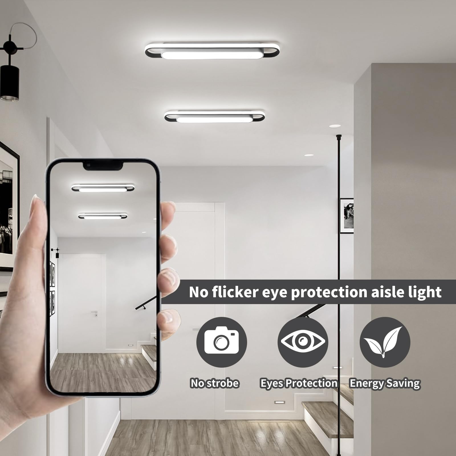 Naroume Modern Led Ceiling Light,28.3'' Flush Mount Ceiling Lamp,40W 6500K Linear Metal Ceiling Chandeliers Lighting Fixture For