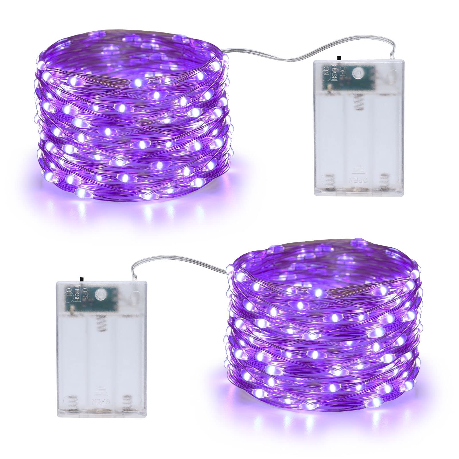 Joomer Purple Halloween String Lights, 50 LED, 16.4Ft, 2 Modes, Battery Operated Fairy Lights for Halloween Decorations