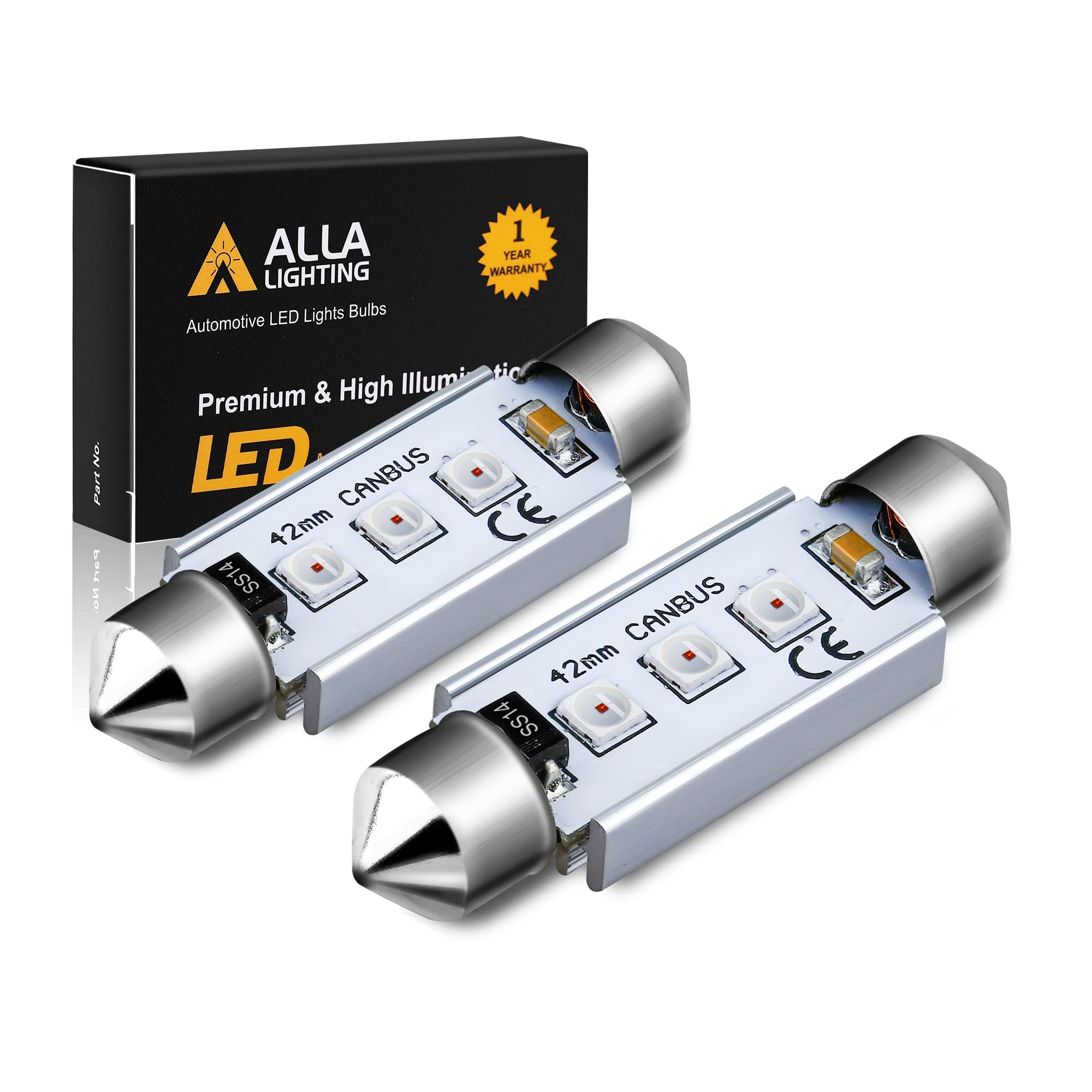 Alla Lighting Super Bright 578 6413 212-2 LED Bulbs, Red Dome, Map, Trunk, Step Courtesy Lights, 41MM/42MM CAN-Bus Interior Fest