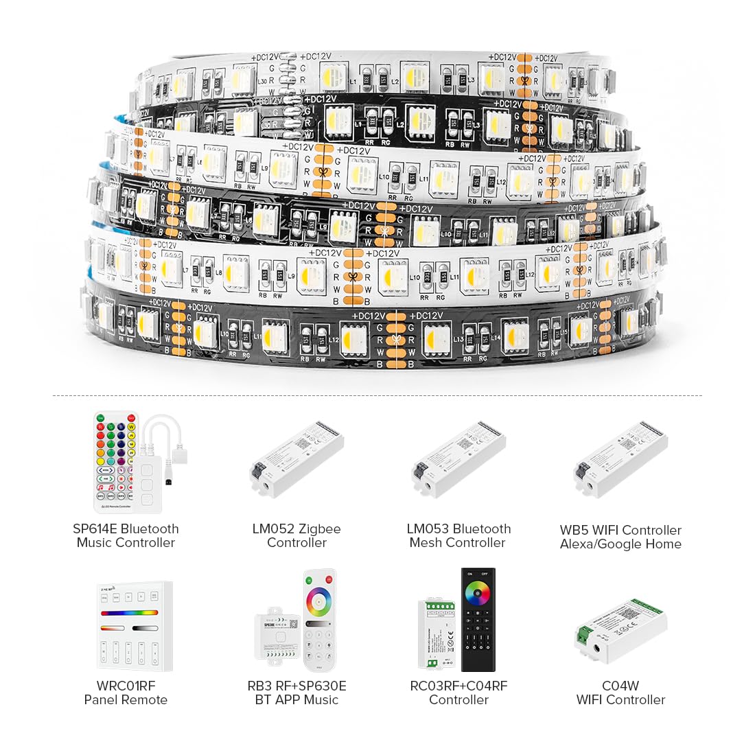 Btf-Lighting 5050 Rgbw Led Tape Lights 5M 60Leds/M Black Pcb Ip30 Non-Waterproof For Home Decoration