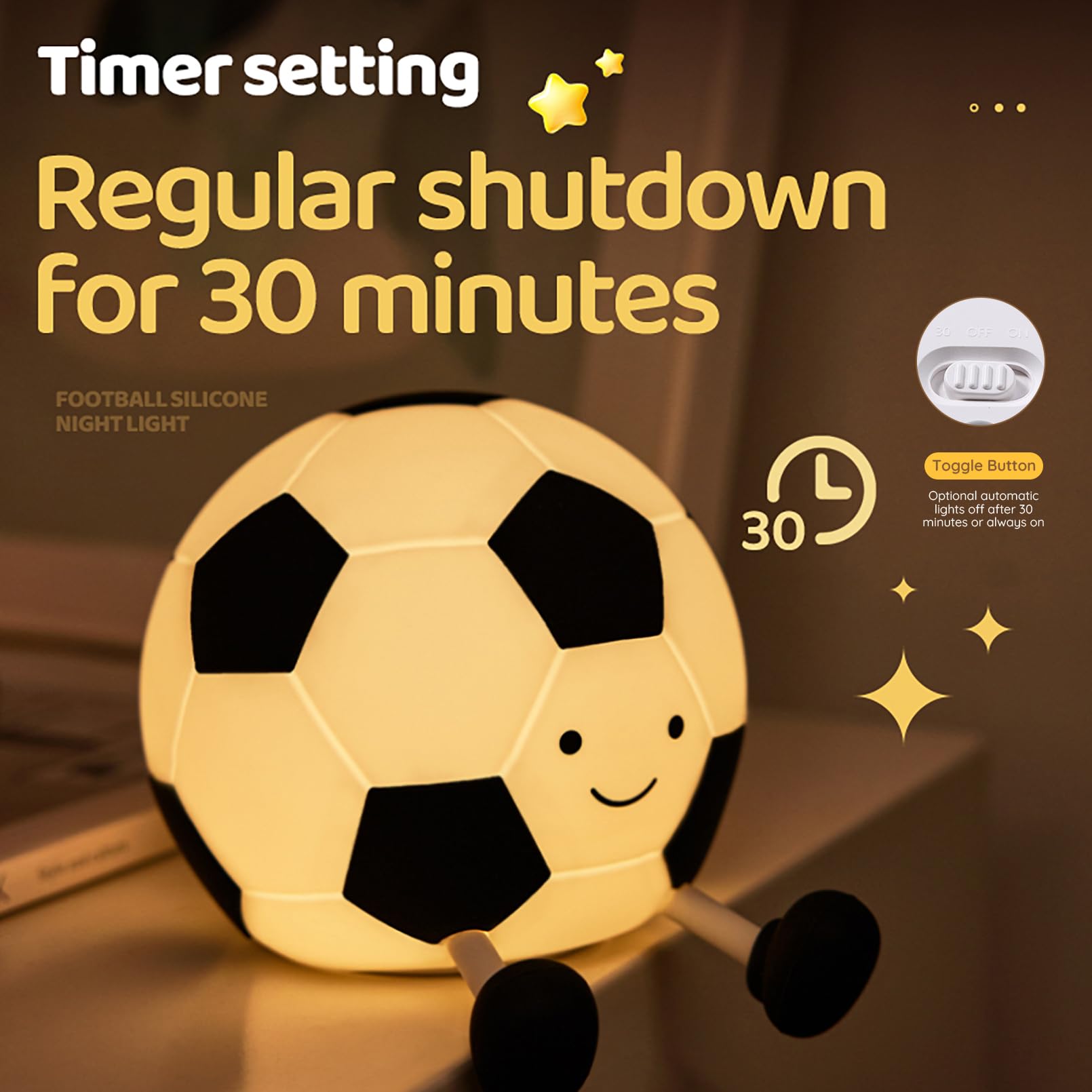 Soccer Night Light, Cartoon Soccer Lamp Squishy Silicone Baby Nursery Night Light With 3 Level Dimmable Rechargeable Bedside Tou