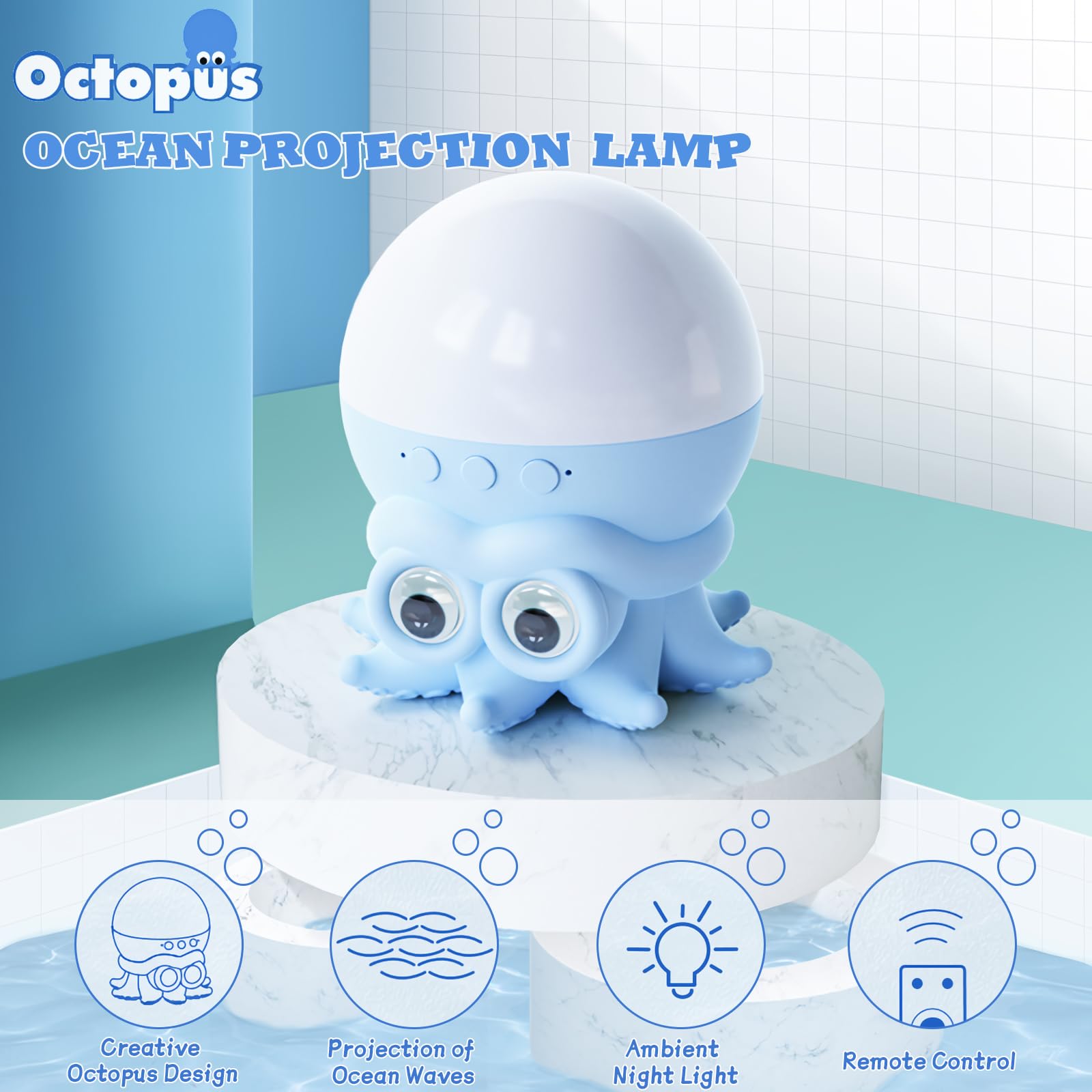 Goutool Ocean Wave Projector Light  Cute Octopus Night Light With Timer And Remote Control  Water Ripple Romantic Ambient Projector Lights  Room Decor Gifts For Christmas  Birthday (Octopus)
