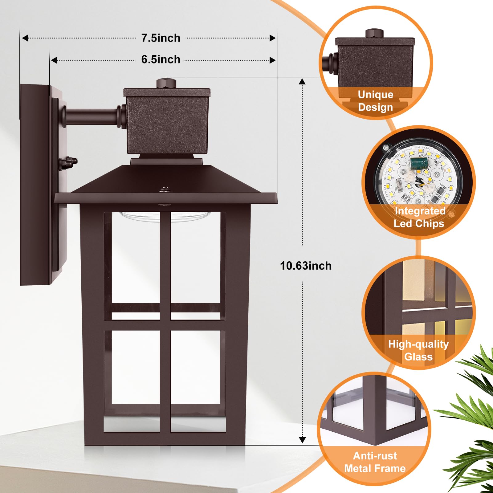Brightever Outdoor Light Fixture, Led Exterior Lantern Waterproof, 10W 800Lm High Brightness, Selectable 3000K/4000K/6500K, Brow