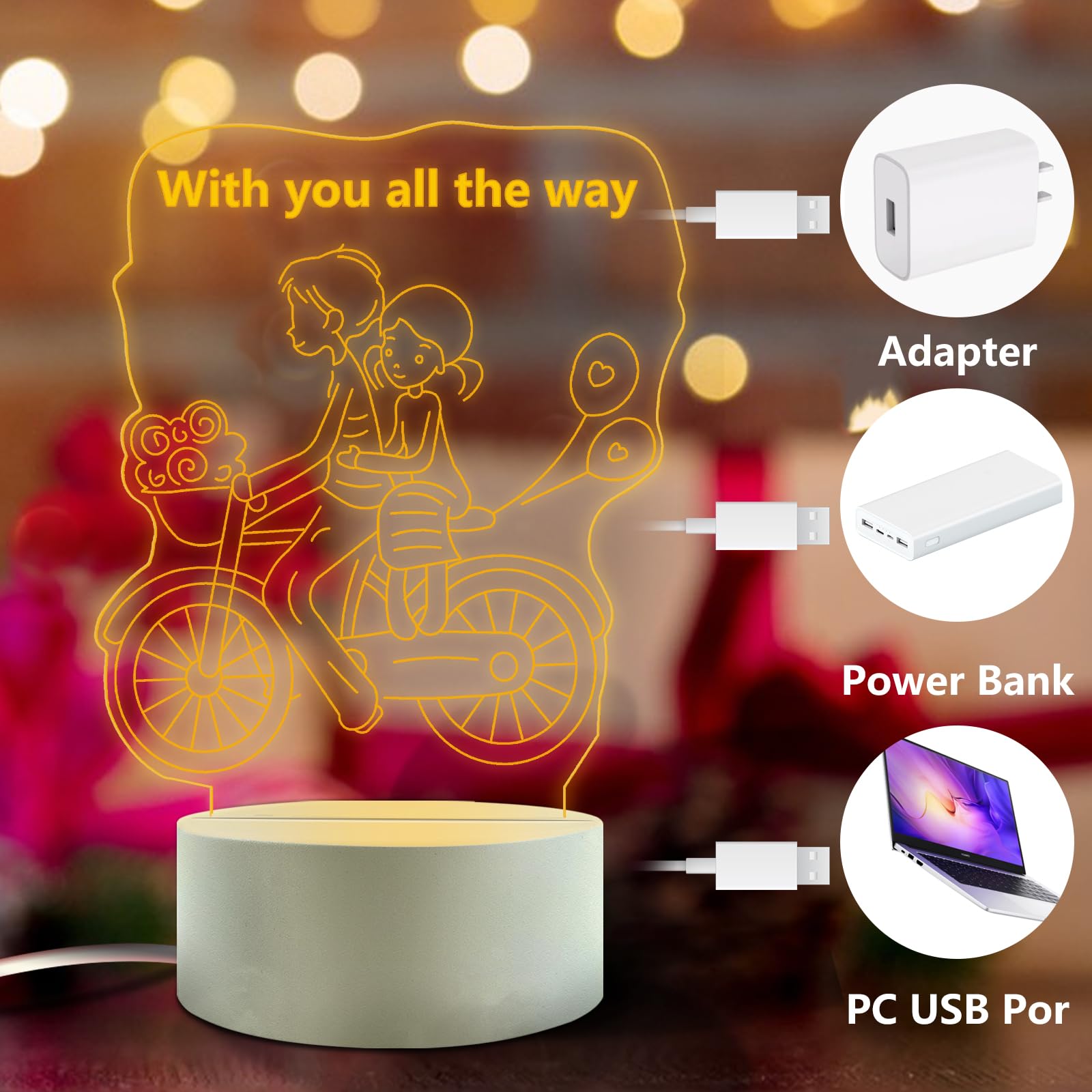 Febdey Romantic Gifts For Girlfriend, 3D Illusion Night Lamp, Girlfriends Birthday Anniversary Valentines Day Gifts For Her From