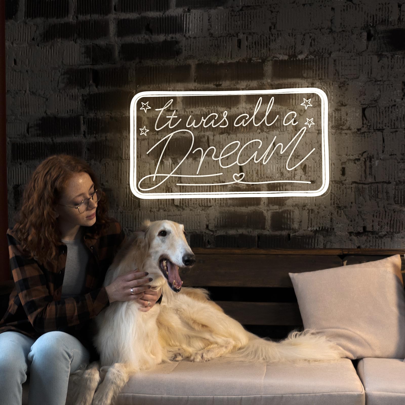 Welltodo Neon Light Sign for Wall Decor, Dream Design, Acrylic, Rectangle White