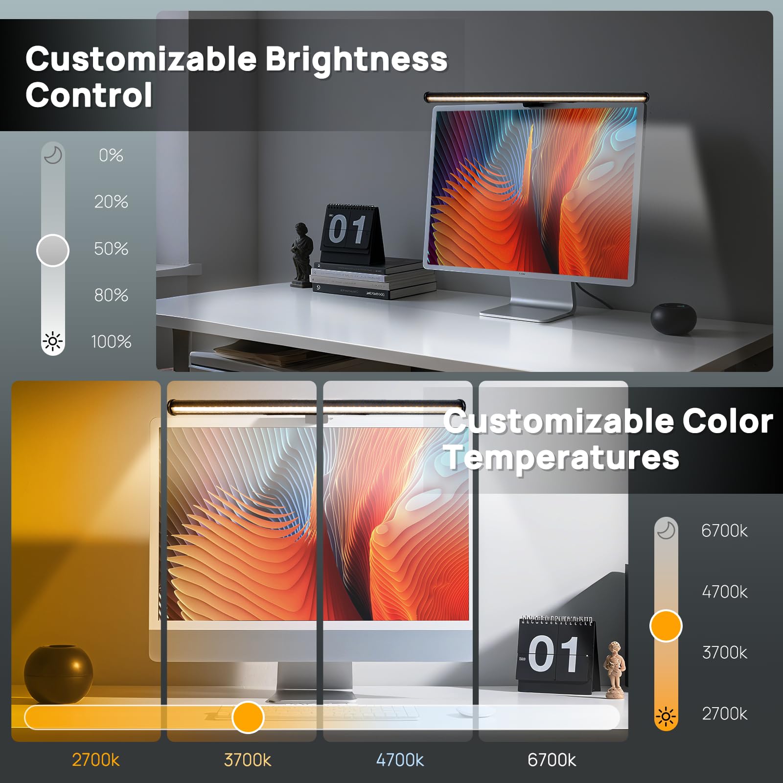 Hive Vibes Monitor Light Bar, RGB Backlight, Wireless Remote, Stepless Dimming, 17 inch, Black, Model MLB-001