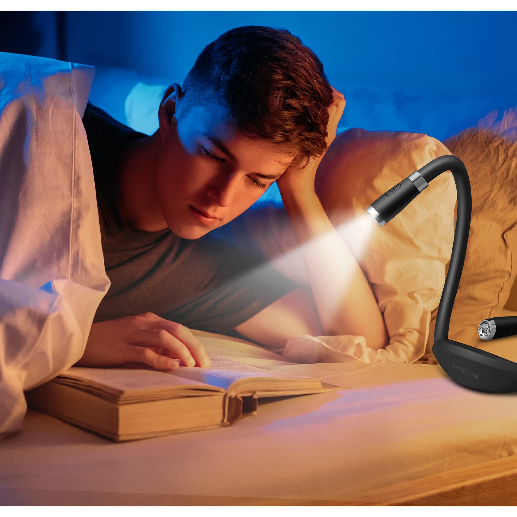 Singhong Neck Book Light Led Reading Lamp Usb Rechargeable, Hands Free, 4 Led Bulbs, 4 Adjustable Brightness, For Reading In Bed