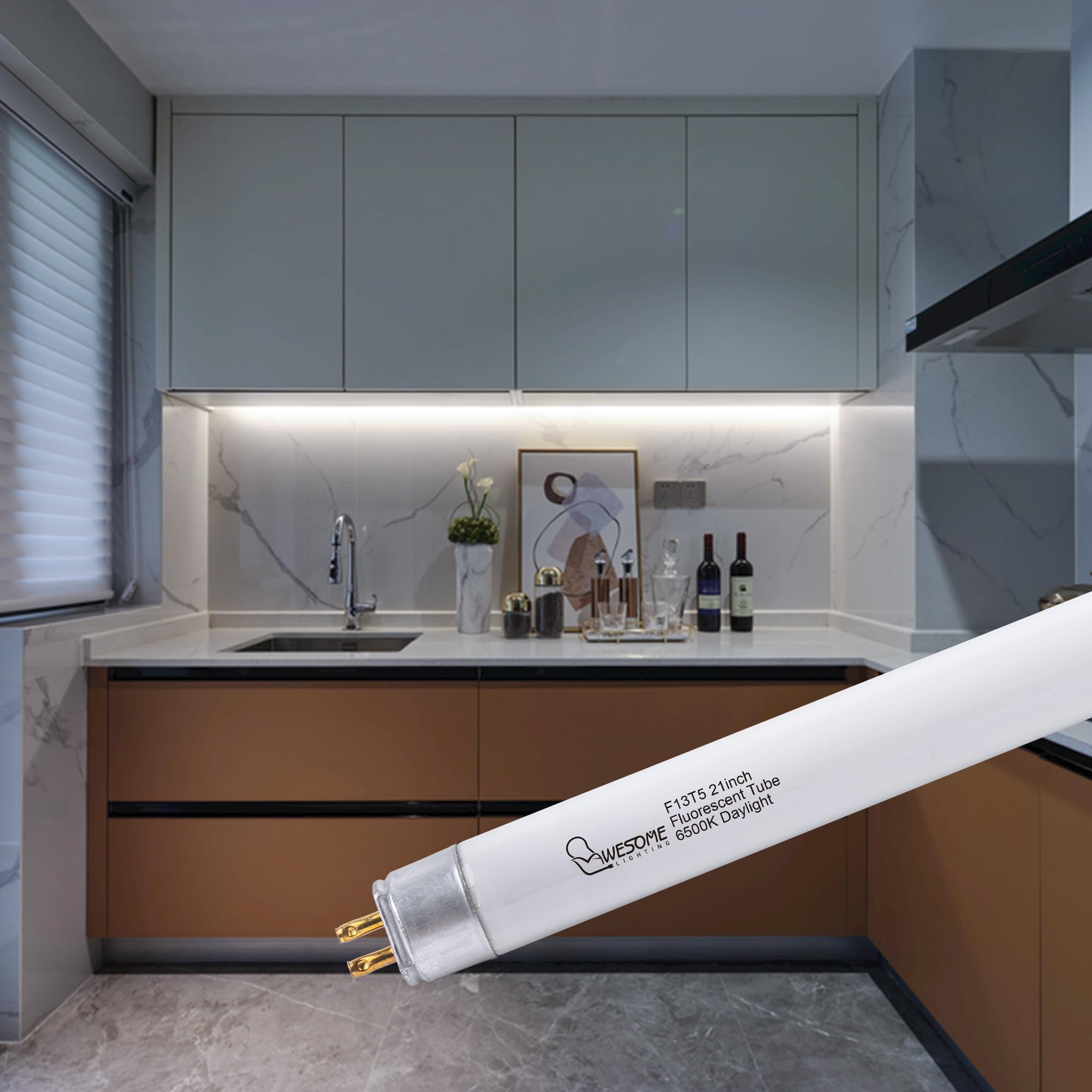 Wesome Lighting 21 Inch F13T5/Dl Fluorescent Light Bulb  6500K Daylight  T5 13 Watts Fluorescent Replacement Bulb For Counter And Cabinet Fixture  G5 Base - 6 Pack