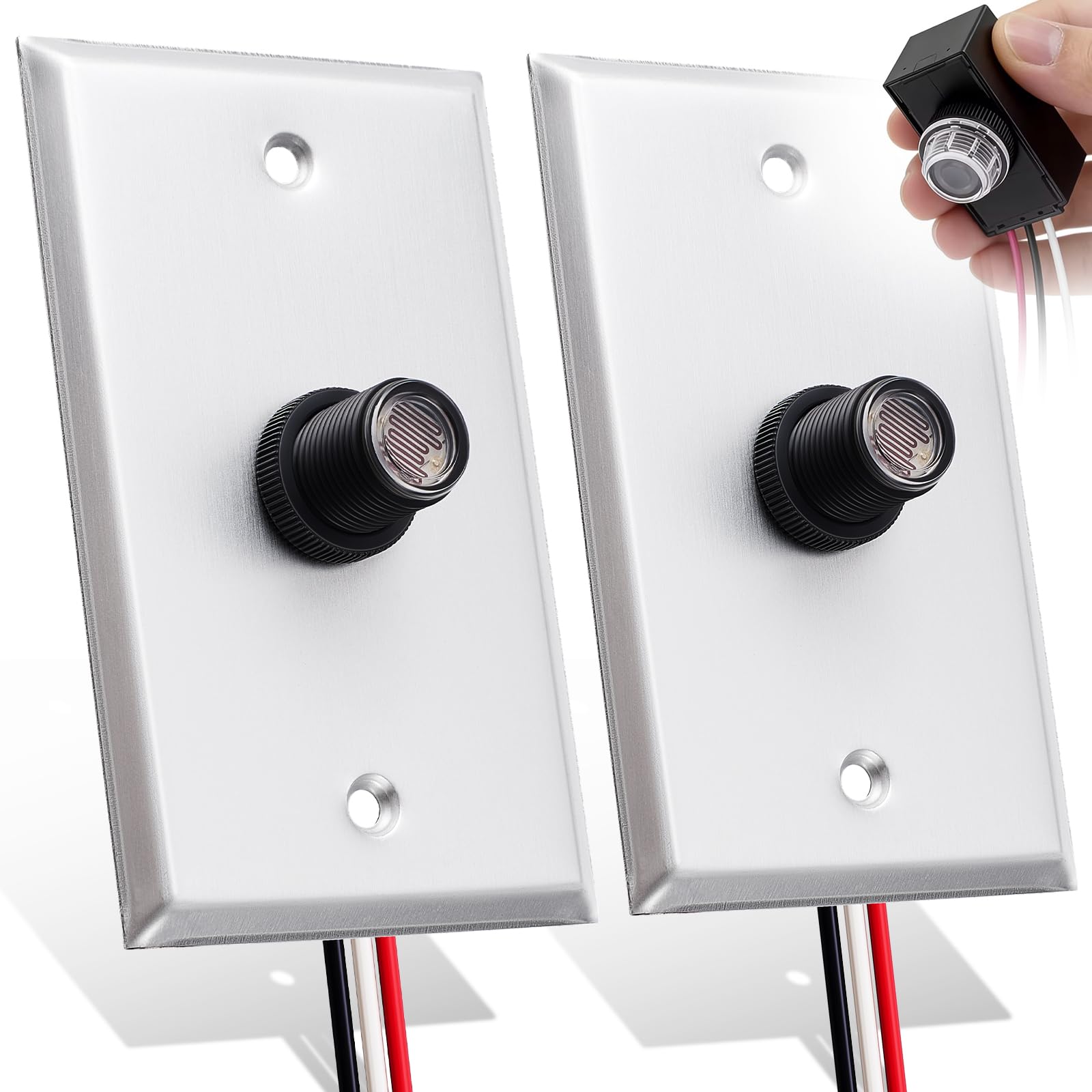 Retisee 2 Pcs Photocell Sensor for Outdoor Lights with Photocell and Wall Plate, Hardwire Light Control, Controls Lighting Dusk 