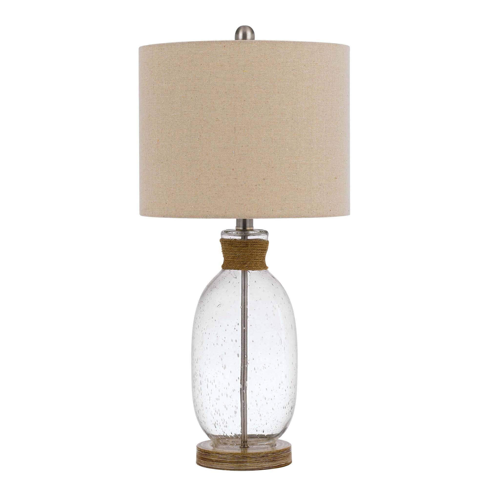 Benzara Table Lamp with Bubble Glass Body, Rope Accent, Beige, Model BM241867