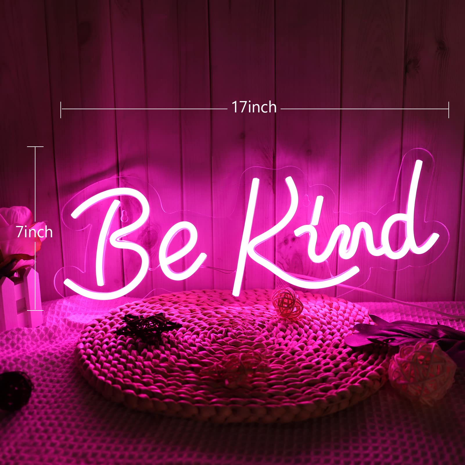 JFLLamp Neon Wall Sign - Be Kind, 17.5 x 7 inches, Pink, Acrylic and Glass, Model BK-Pink, Perfect for Bedroom and Living Room Decor