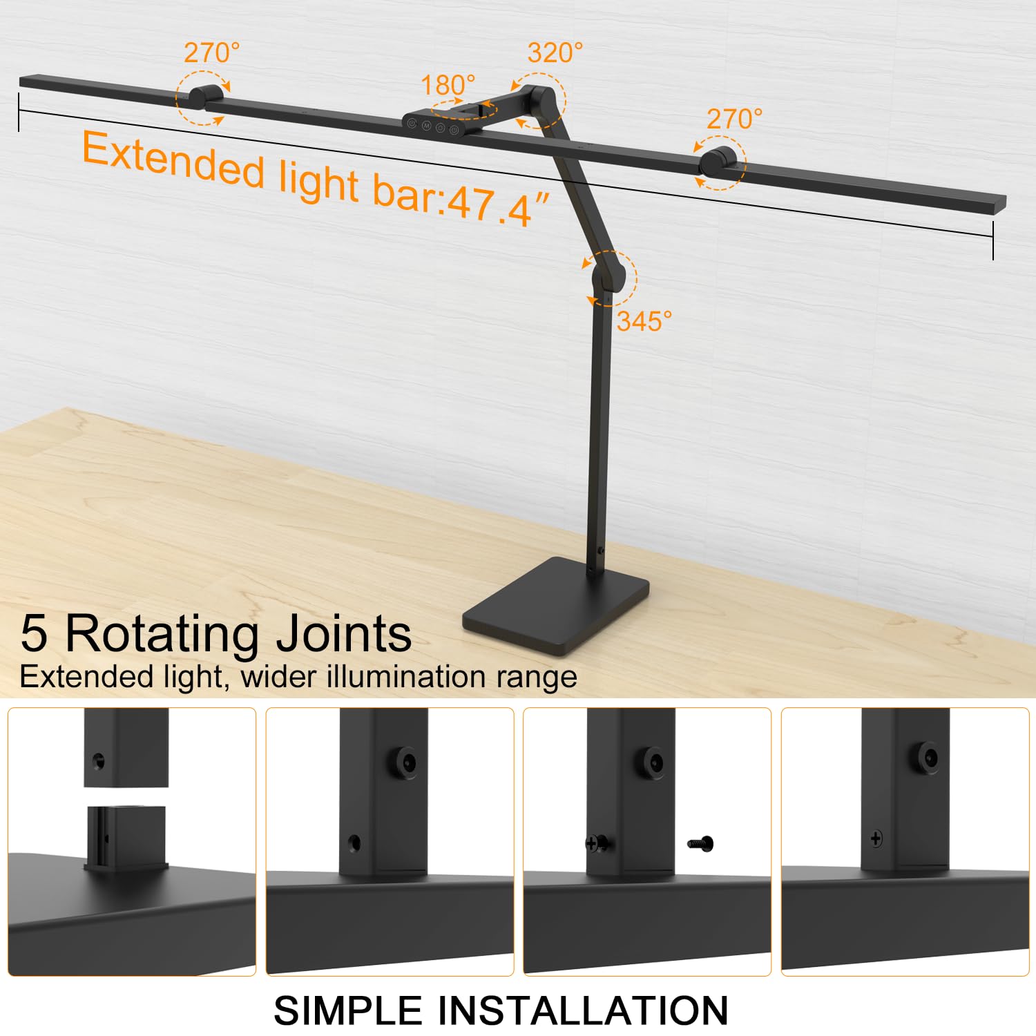 Omorepa 36W Architect Desk Lamp, 3000LM, Dimmable, Remote Control, 47.4" Wide, Black, Model FDDL19