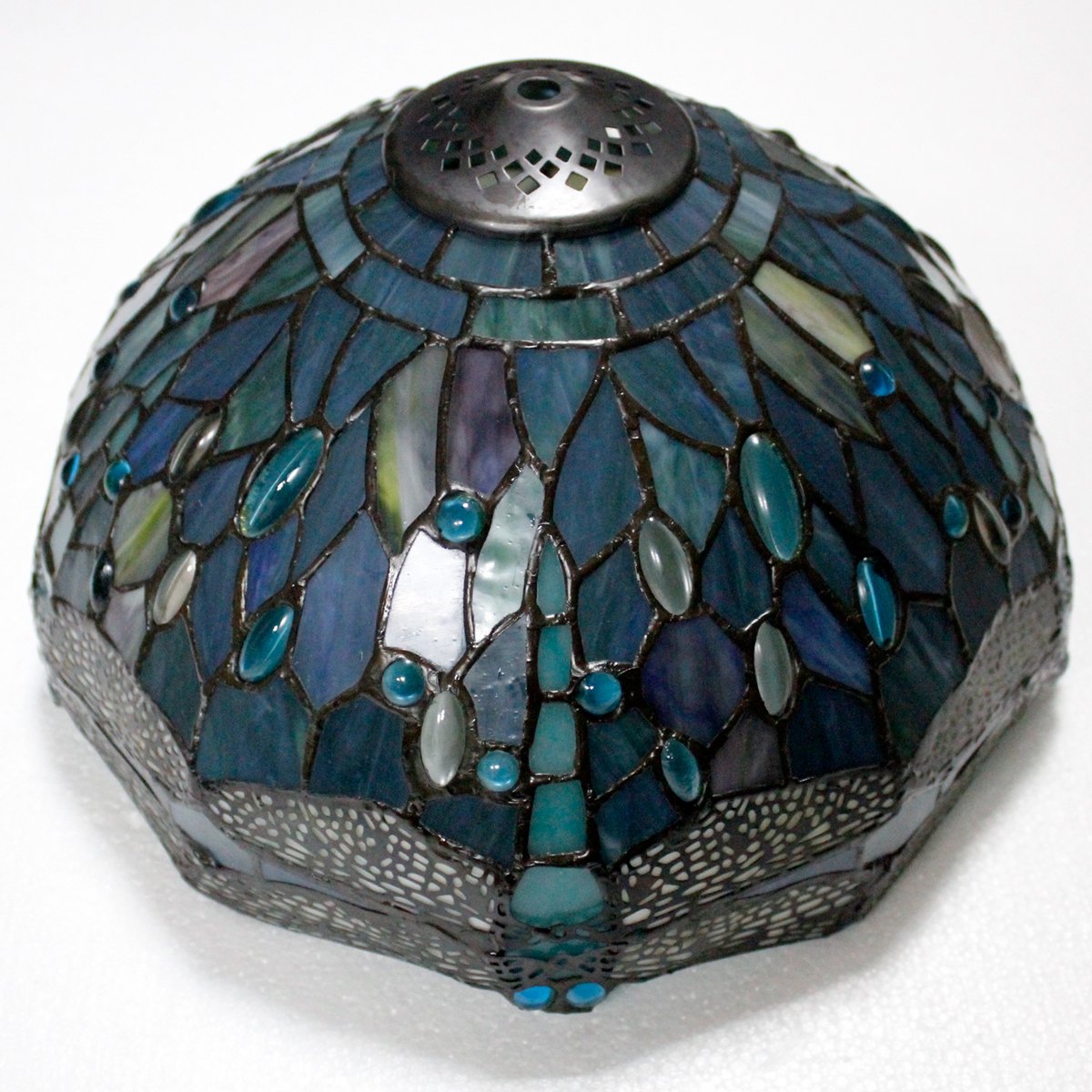 WERFACTORY Tiffany Lamp - Sea Blue Dragonfly Style, 12x12x18 Inches, Metal Table Desk Light, S147 Series