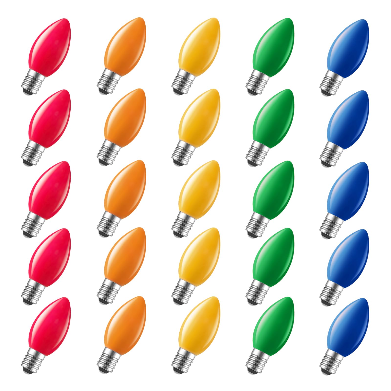 25 Pack C7 Multicolor Led Christmas Light Bulbs  Replacement Light Bulbs For Christmas String Lights  E12 Candelabra Base  Commercial Grade Holiday Bulbs For Outdoor Indoor Decor Lighting