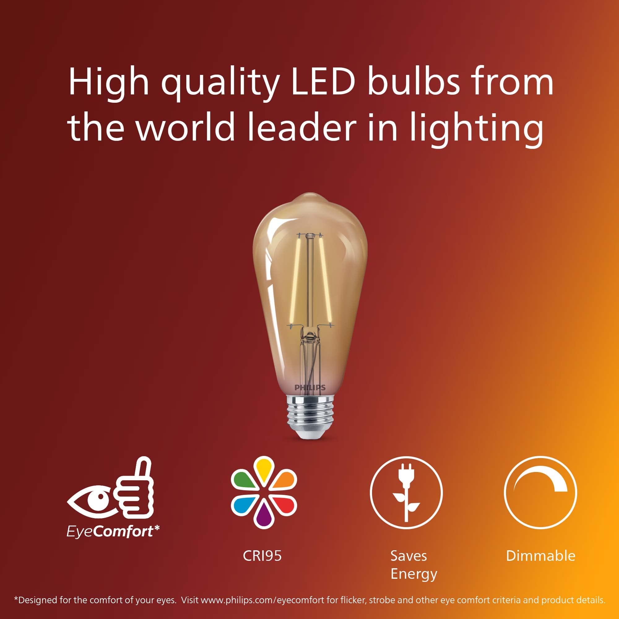 Philips LED Vintage ST19 Bulb, Amber 2000K, Dimmable, 300 Lumen, 4 Pack, Glass