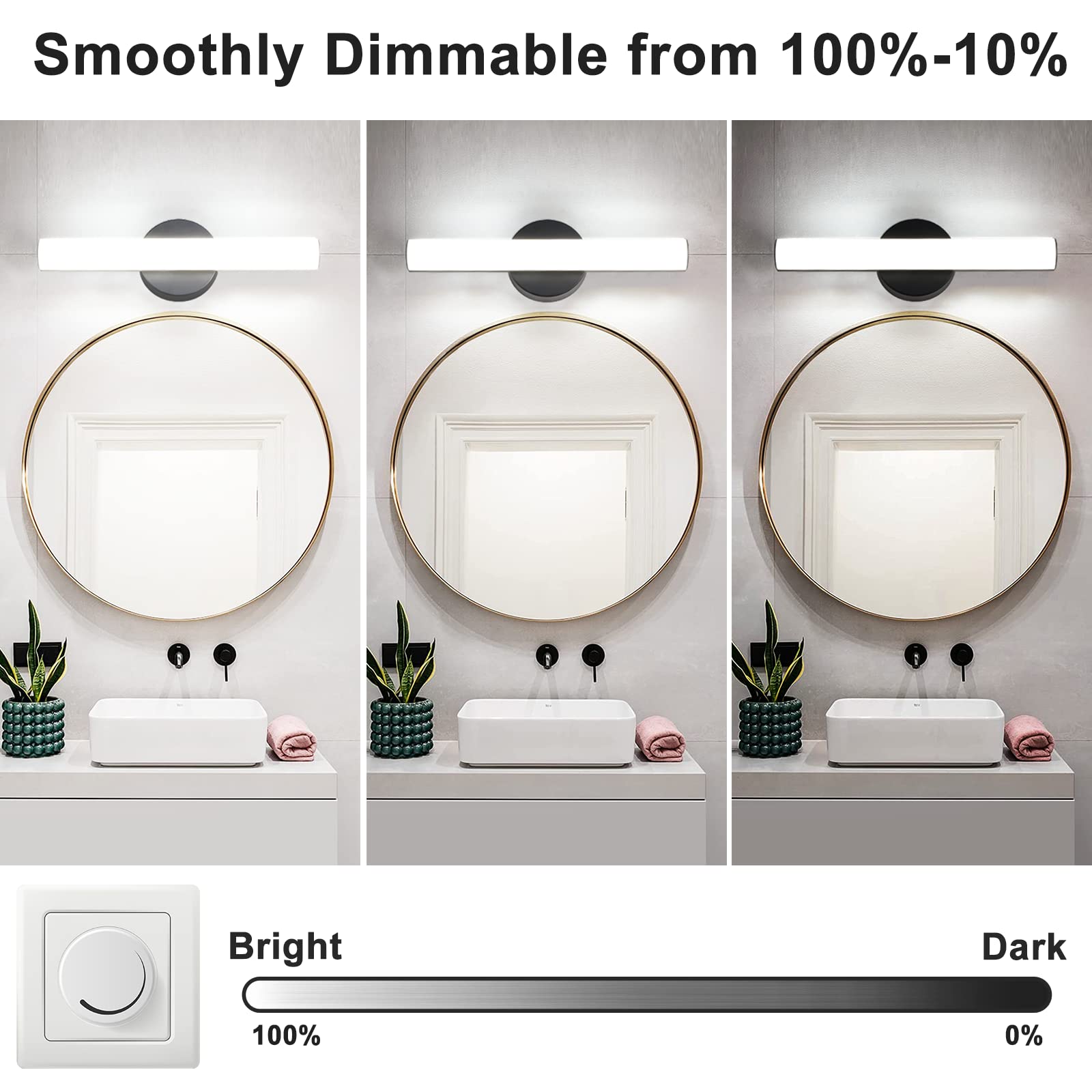 Folksmate 15.9" Dimmable Led Bathroom Vanity Light Bar, 15W 1300Lm Daylight