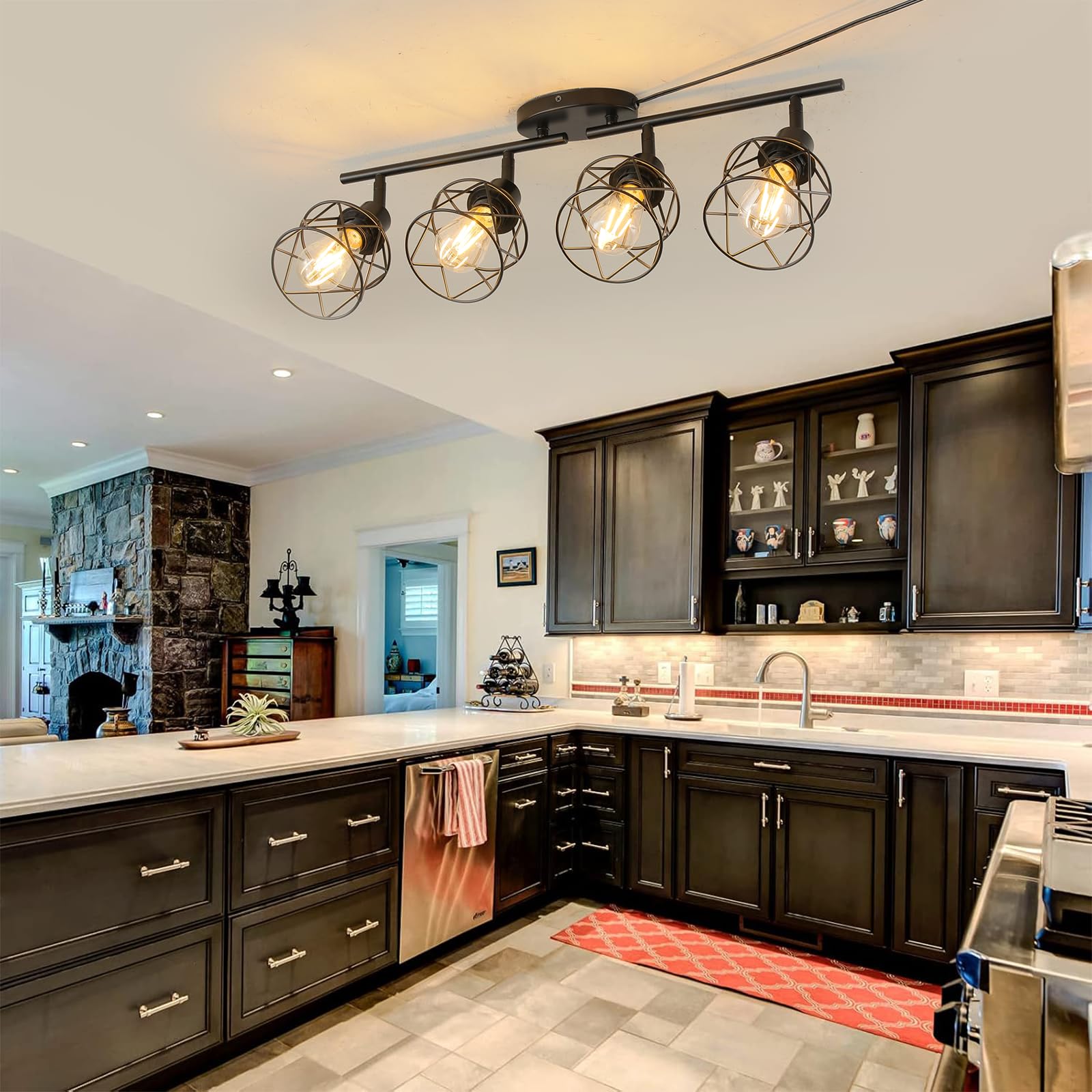 Vivihobb Dimmable 4 Light Plug In Ceiling Light Black Plug In Track Lighting Kit With 16.5 Cord Flexibly Rotatable Light Head Modern Industrial Farmhouse Style(Bulbs Not Included)