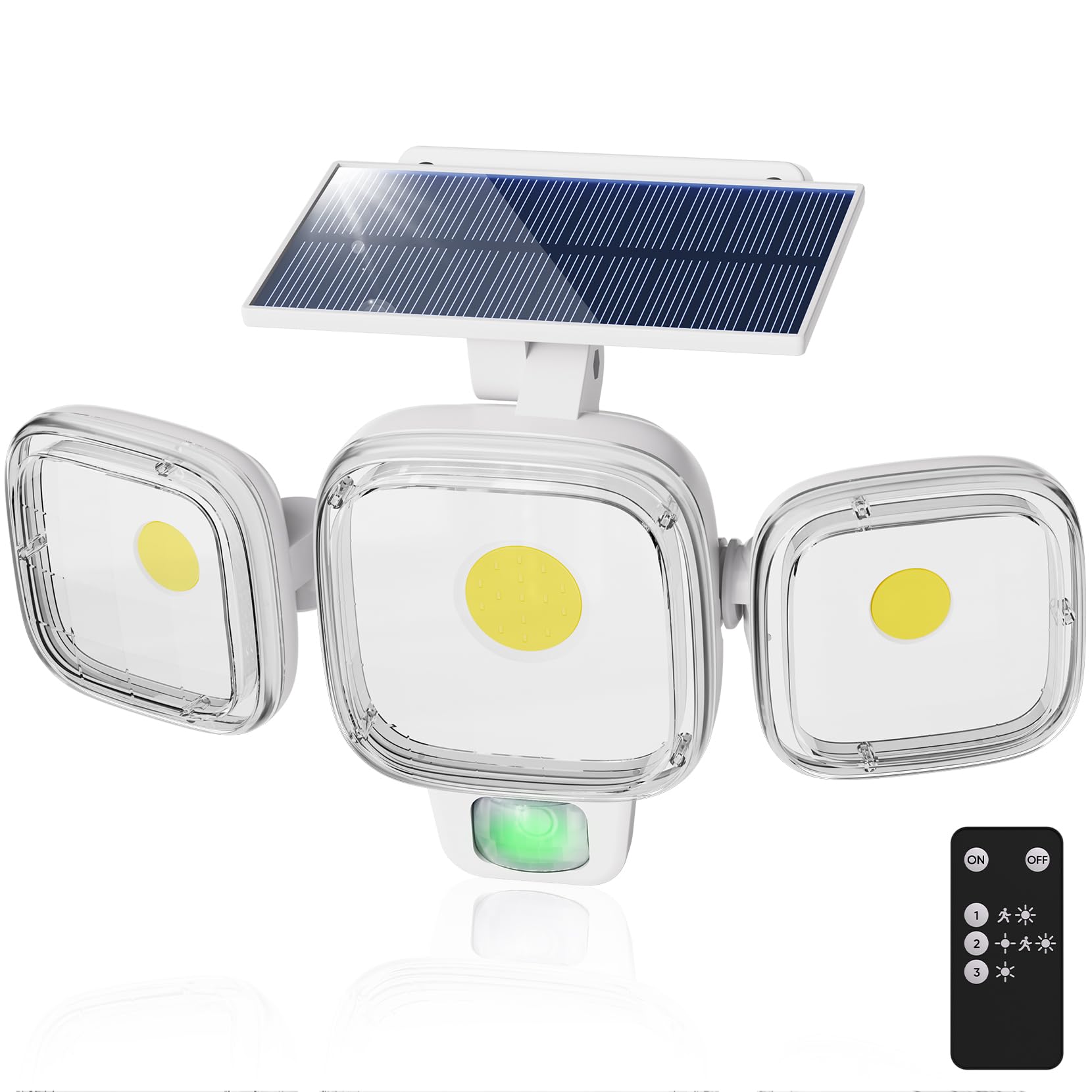 CINOTON Solar Motion Sensor LED Flood Light, Remote Control, IP65 Waterproof, 1 Pack, White-Cold White, Model STR-SO-0053
