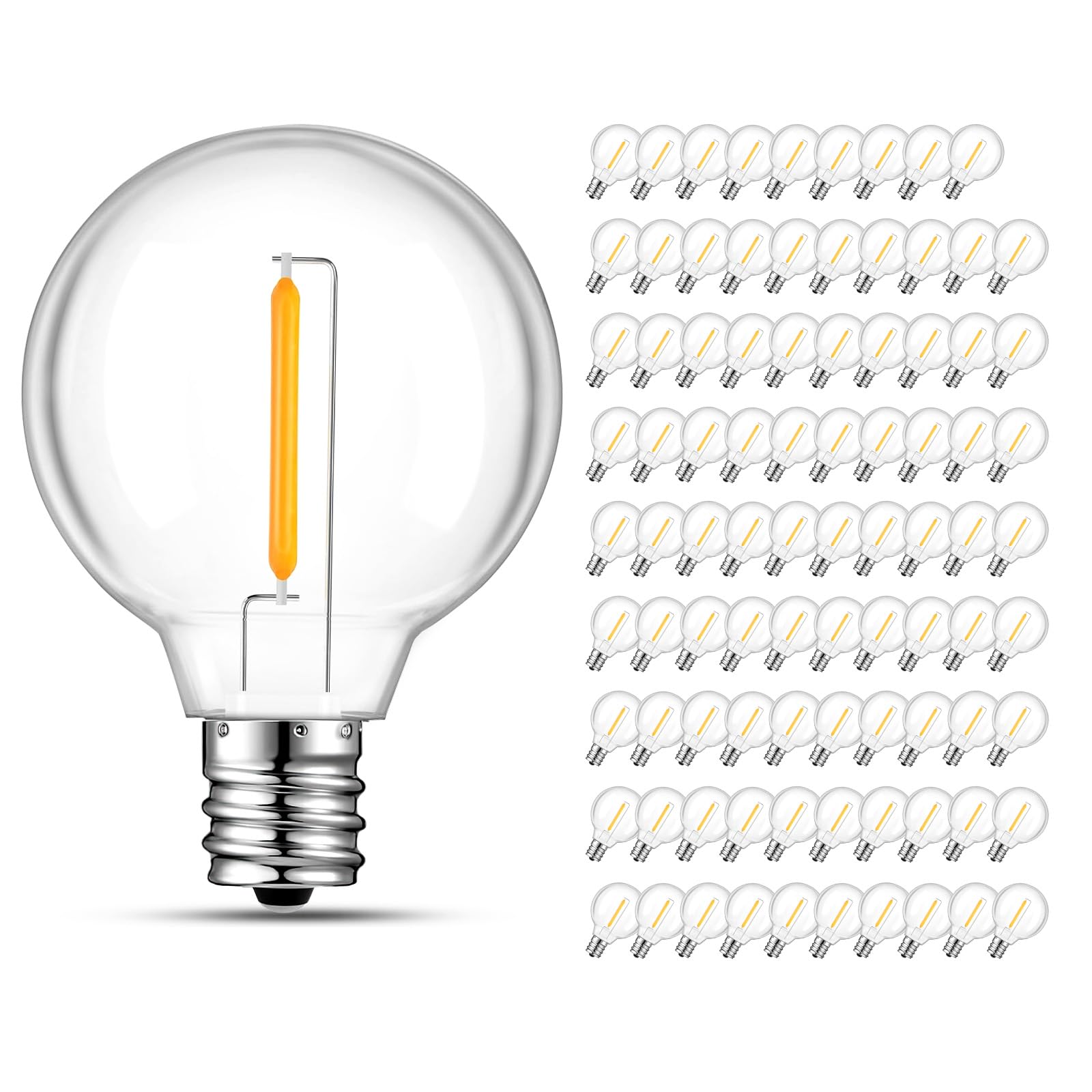GvvooHome 90 Pack LED G40 Replacement Bulbs for String Lights  Shatterproof Plastic Globe Bulb for Indoor Outdoor Patio Decor  E12 Candelabra Socket Base  Warm White