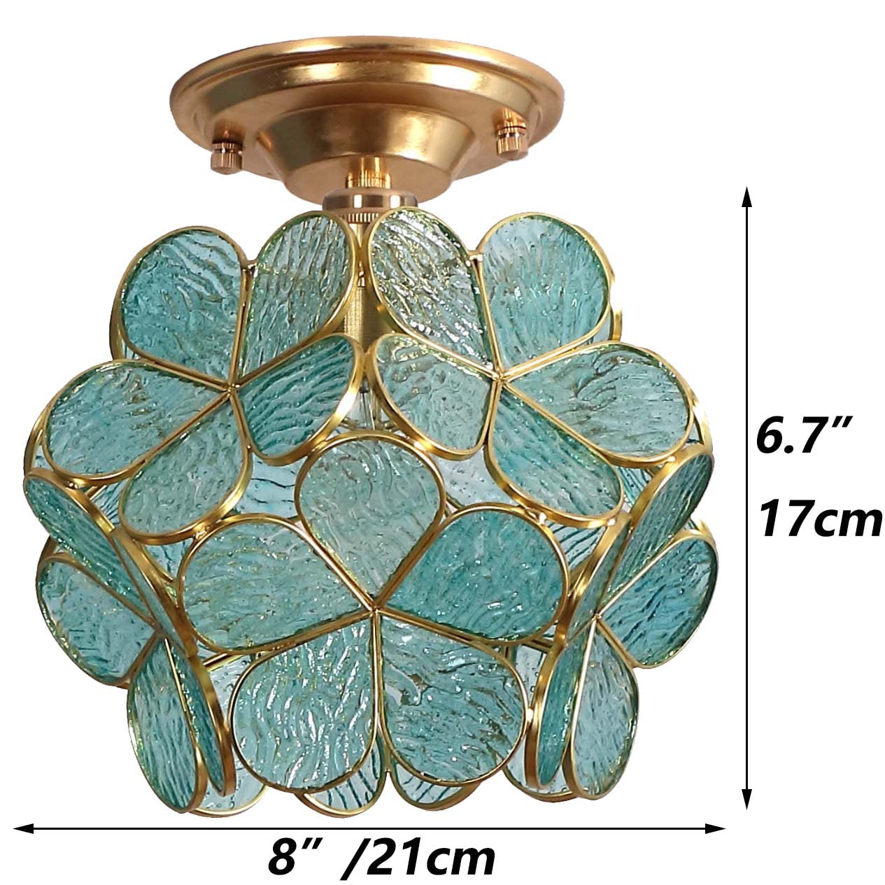 Bieye L10824 Flower Petals Tiffany Style Stained Glass Close To Ceiling Light, 8-Inch Wide (Blue)