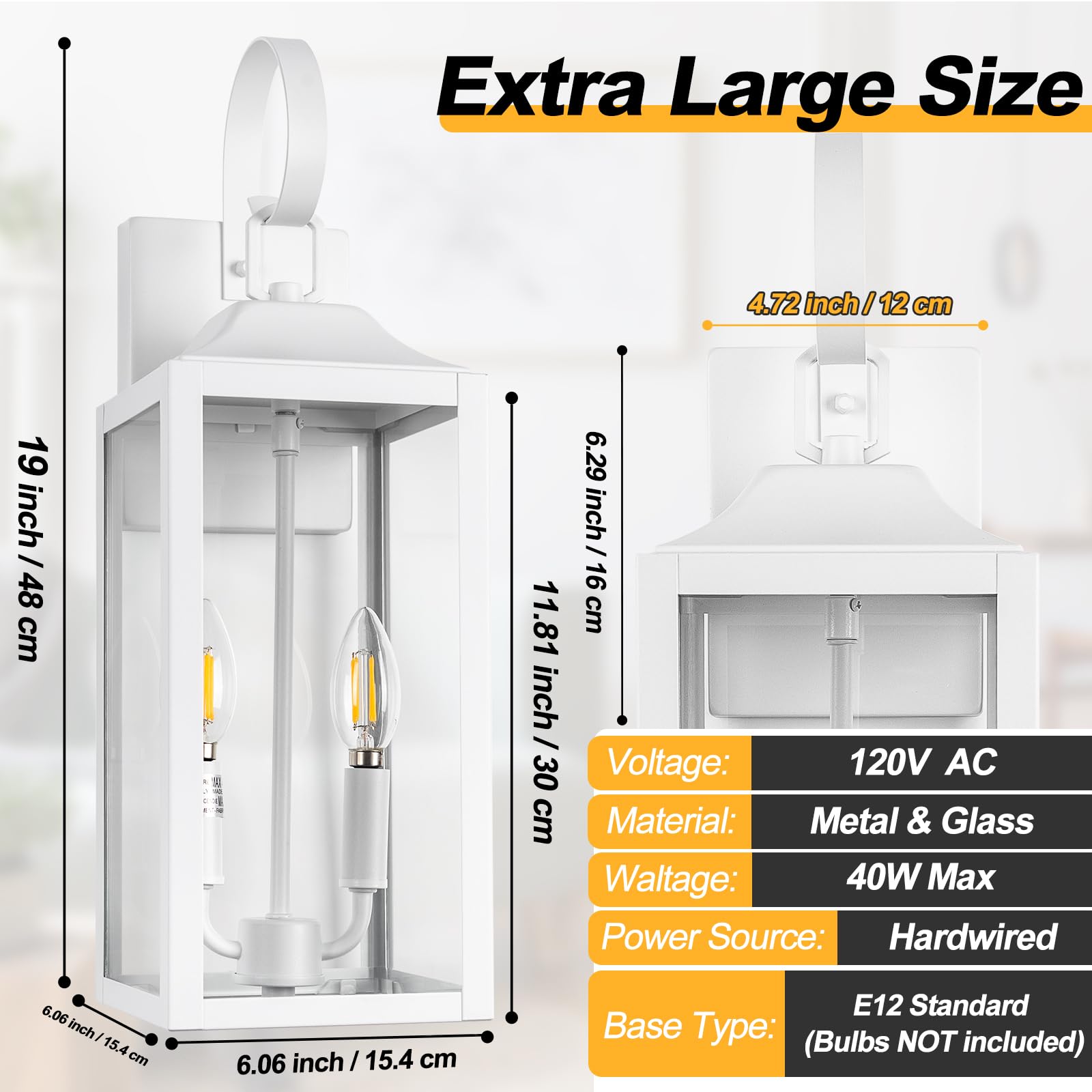 Yolsunes White Dusk To Dawn Outdoor Wall Lantern 2-Light, 19'' Large Outside Modern Wall Sconce Light Fixture, Industrial Porch