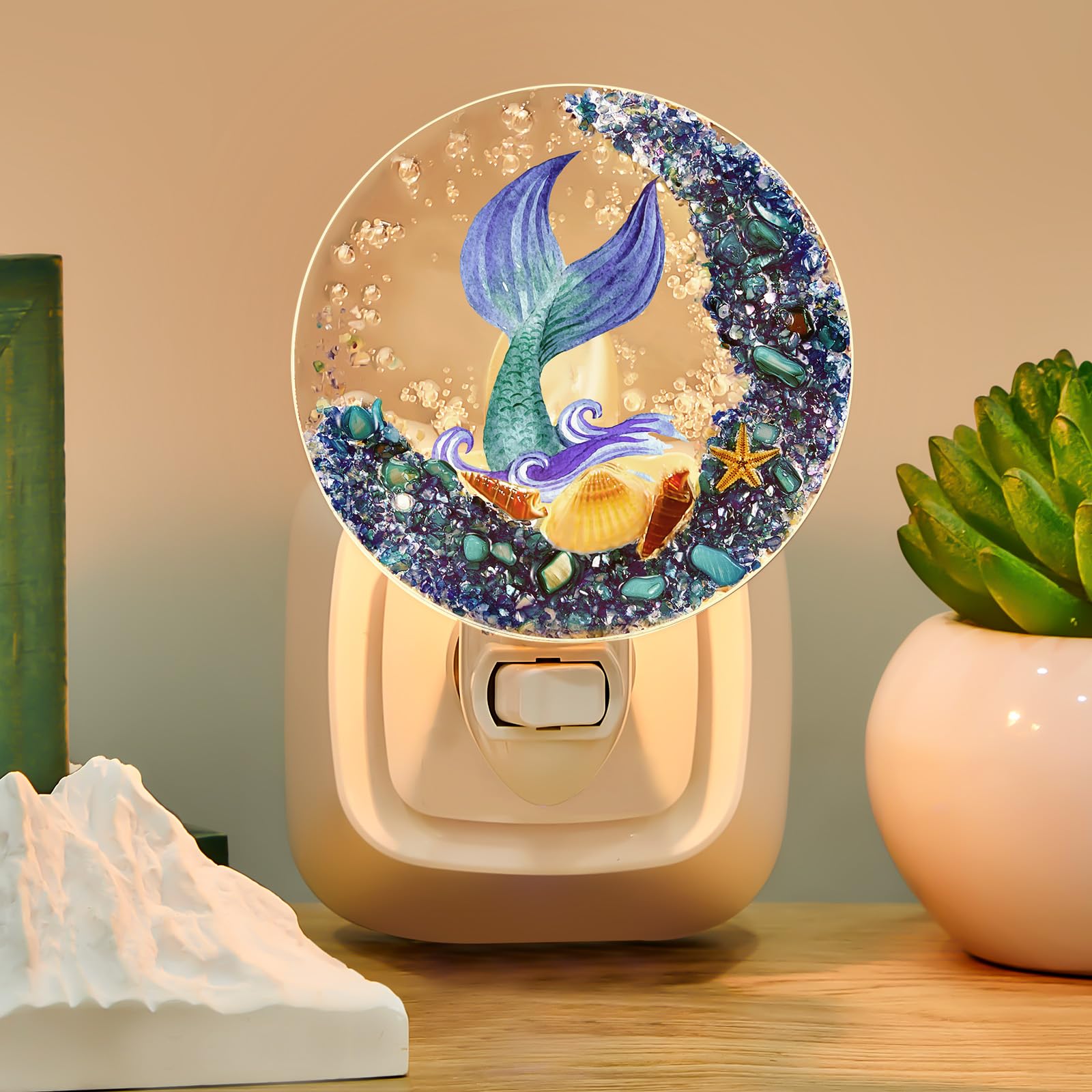 Hortsun Seashell Night Light, Ocean Animal Design, 12 x 8 x 8 cm, Blue, Vintage Beach Lamp for Home, Bedroom, Living Room, Bathroom