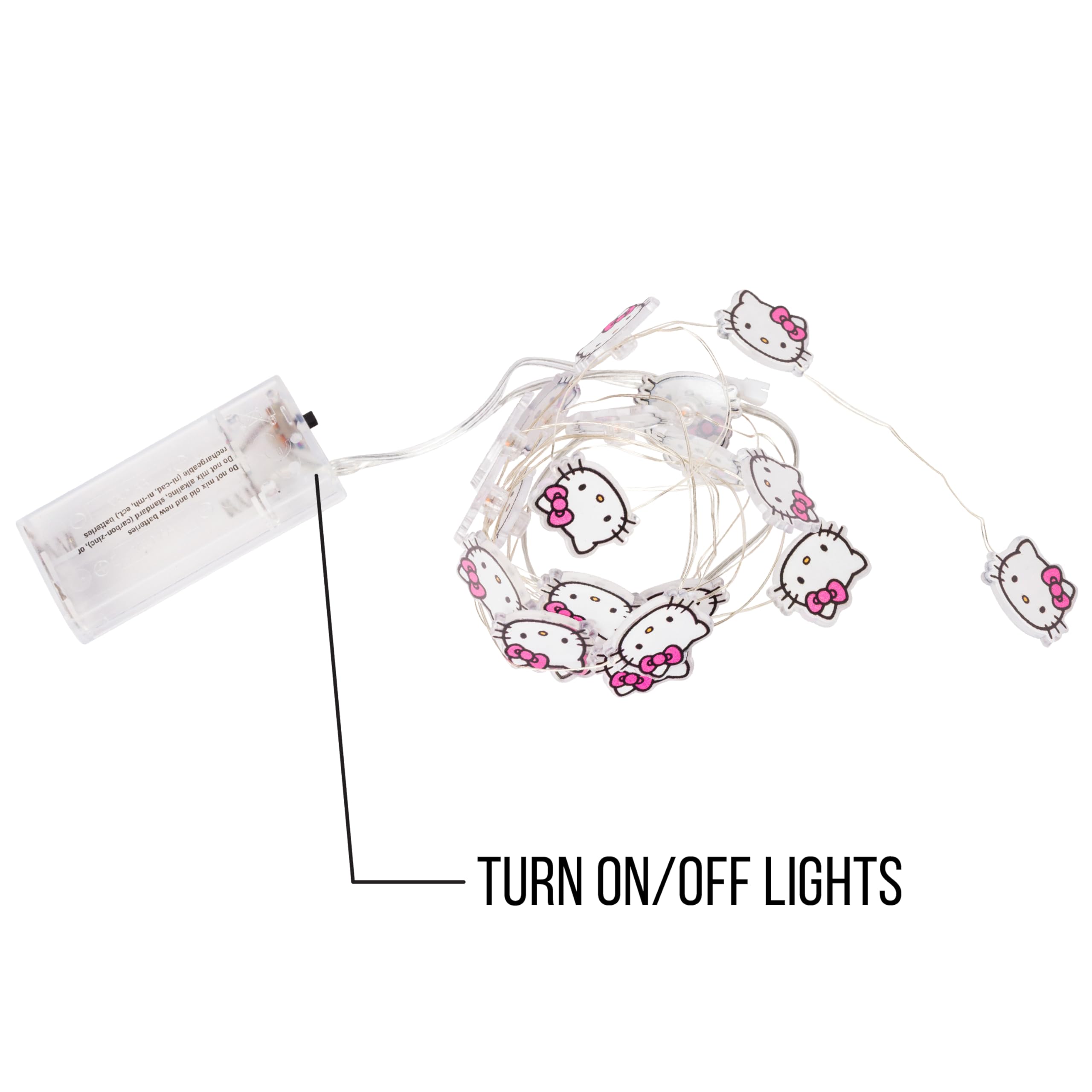 Silver Buffalo Hello Kitty Face With Pink Bow 20Ct Decorative String Lights, 7 Feet Long, Battery Powered (Batteries Not Included), Pink Led, Indoor Use Only