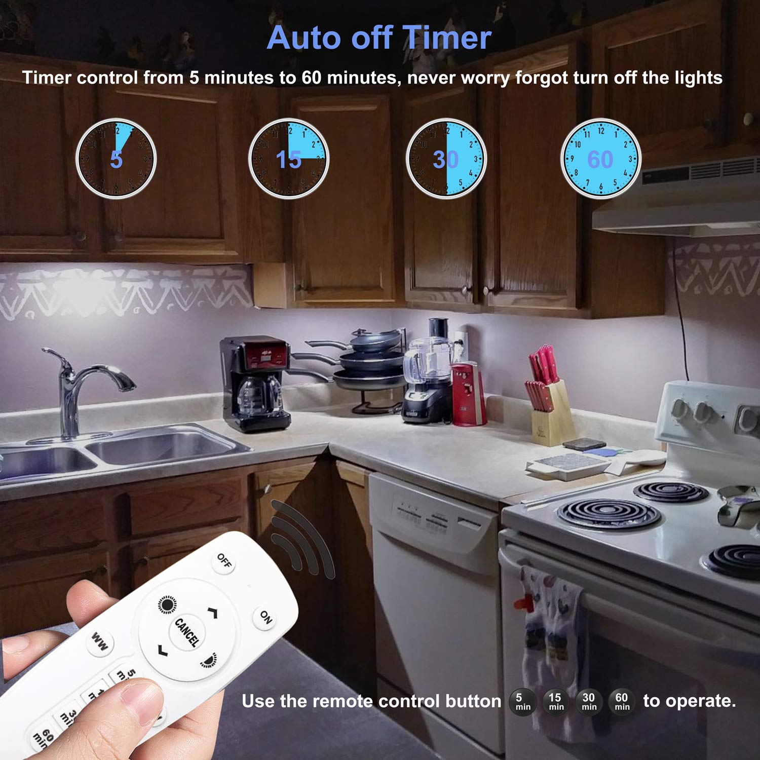 LDOPTO LED Under Cabinet Lights - Wireless Dimmable, Warm White, 6 Pack, Model UF13, Aluminum, Timer, Perfect for Kitchen & Hallway