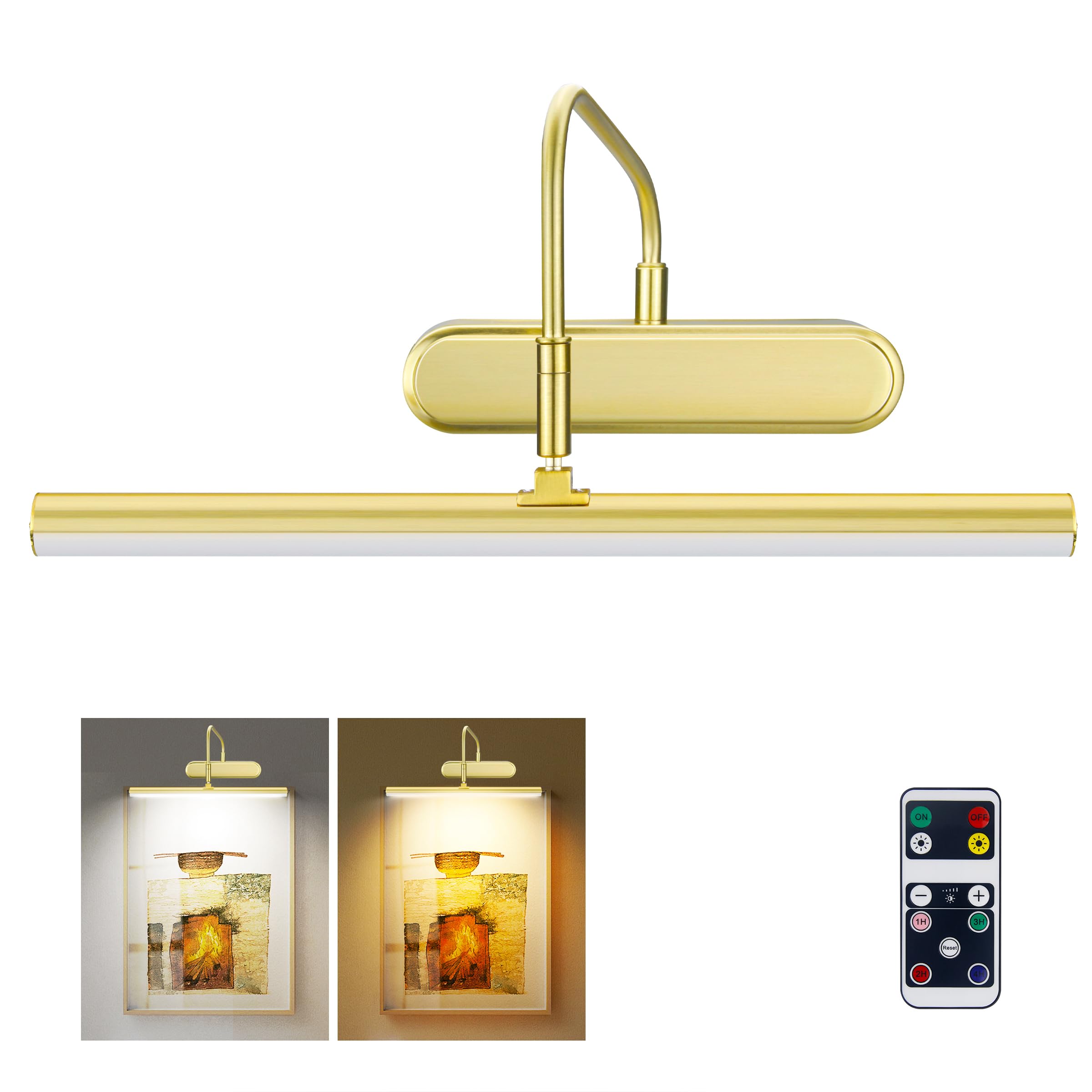 RAIFOOLLY Picture Light, Wireless Art Lighting, Remote Control, 12 inch, Brass, Model RF00300
