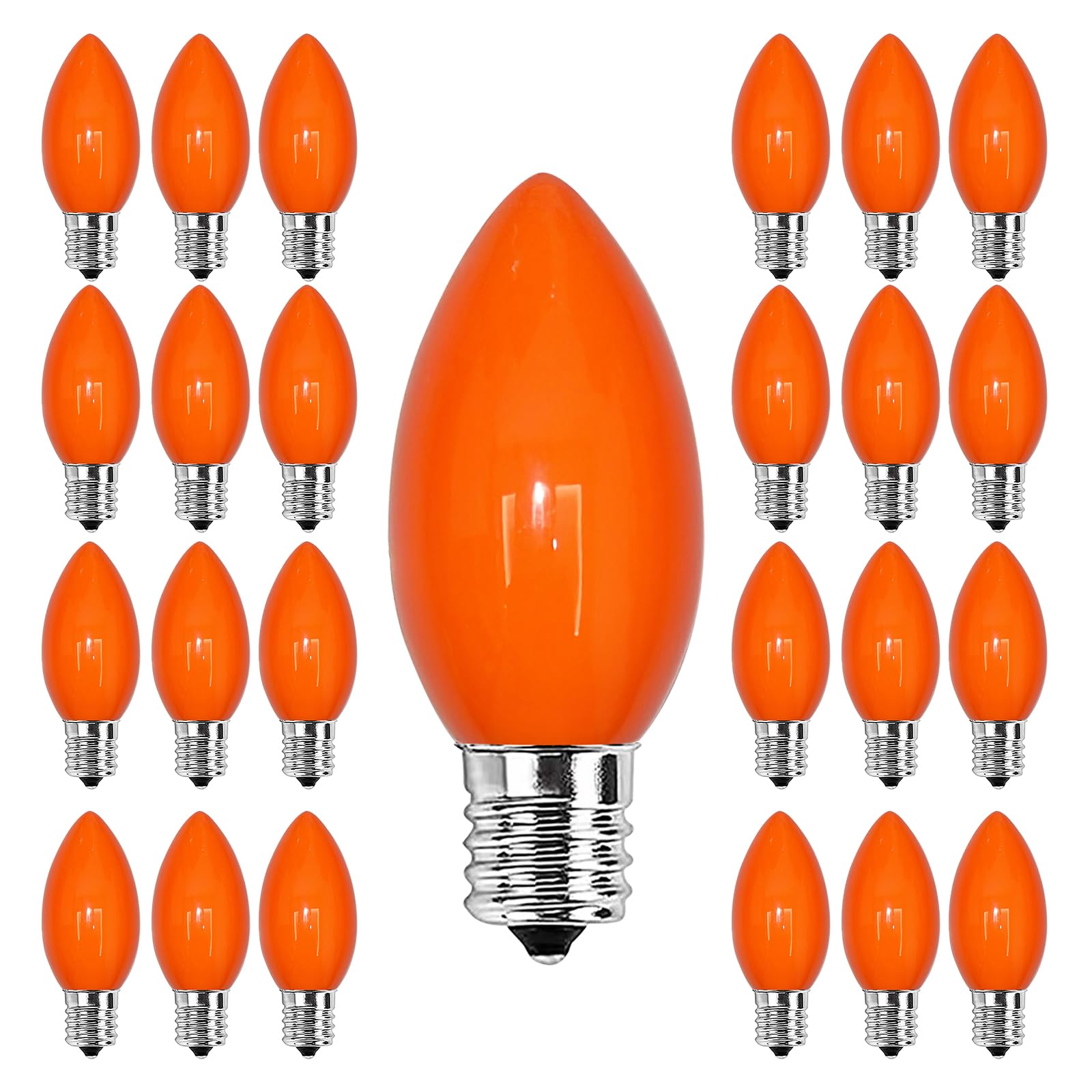 Cbebew C9 Orange Light Bulbs 25 Pack, 7W Incandescent Replacement For Halloween & Christmas