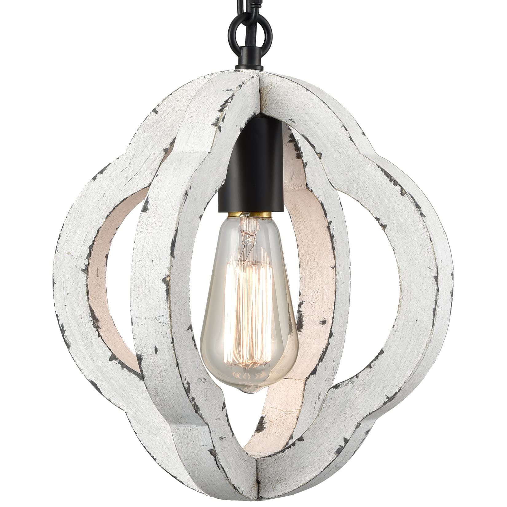 SAMTEEN Farmhouse Wooden Pendant Light Distressed White Wood Chandelier Lighting Modern Wooden Pendant Light Fixtures for Kitche