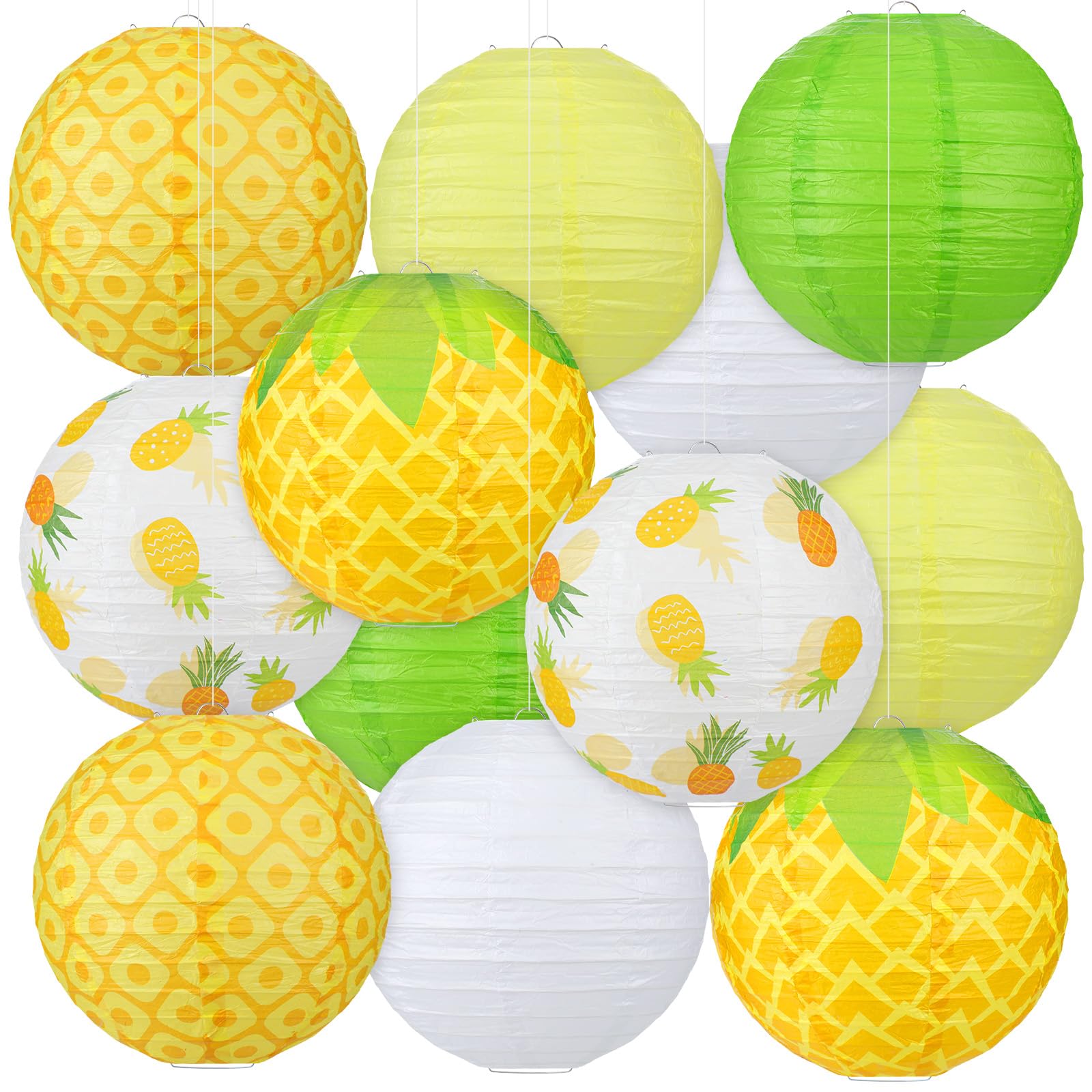 Panelee 12 Pcs Summer Pineapple Party Decorations Hawaiian Party Hanging Supplies 8 Inches Round Paper Lanterns For Tropical Lua