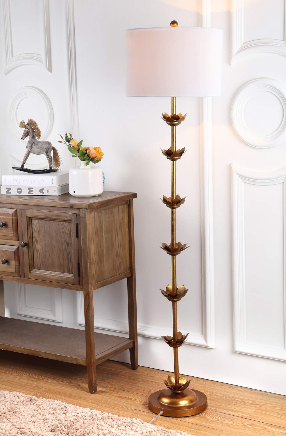 SAFAVIEH Landen Leaf 63.5" Antique Gold Floor Lamp, Metal, Model FLL4003A