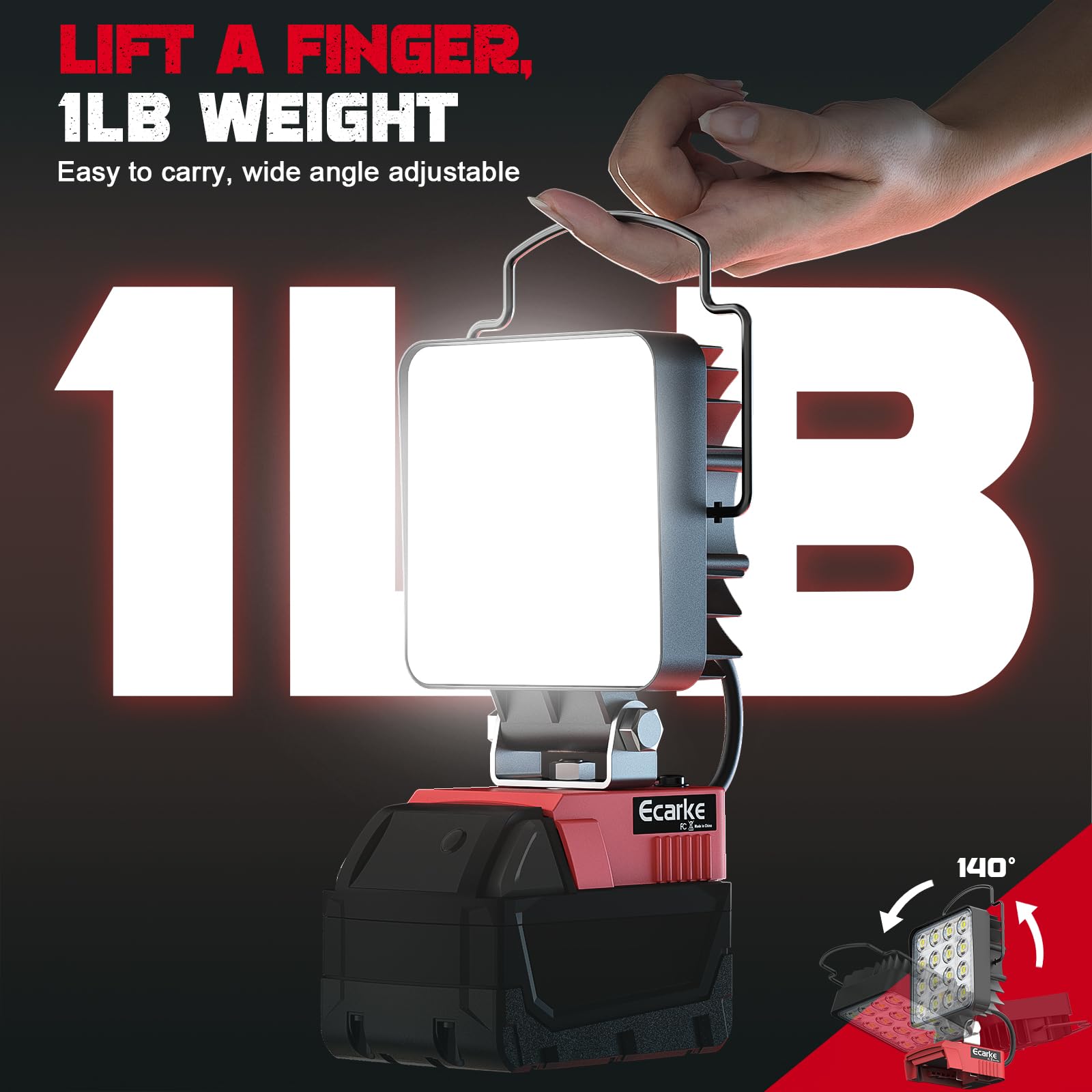 Upgrade Dual Switch Cordless Work Light For Milwaukee Light,Ecarke 60W 6000Lm Led Work Light For M18 Battery Flashlight,With Dua