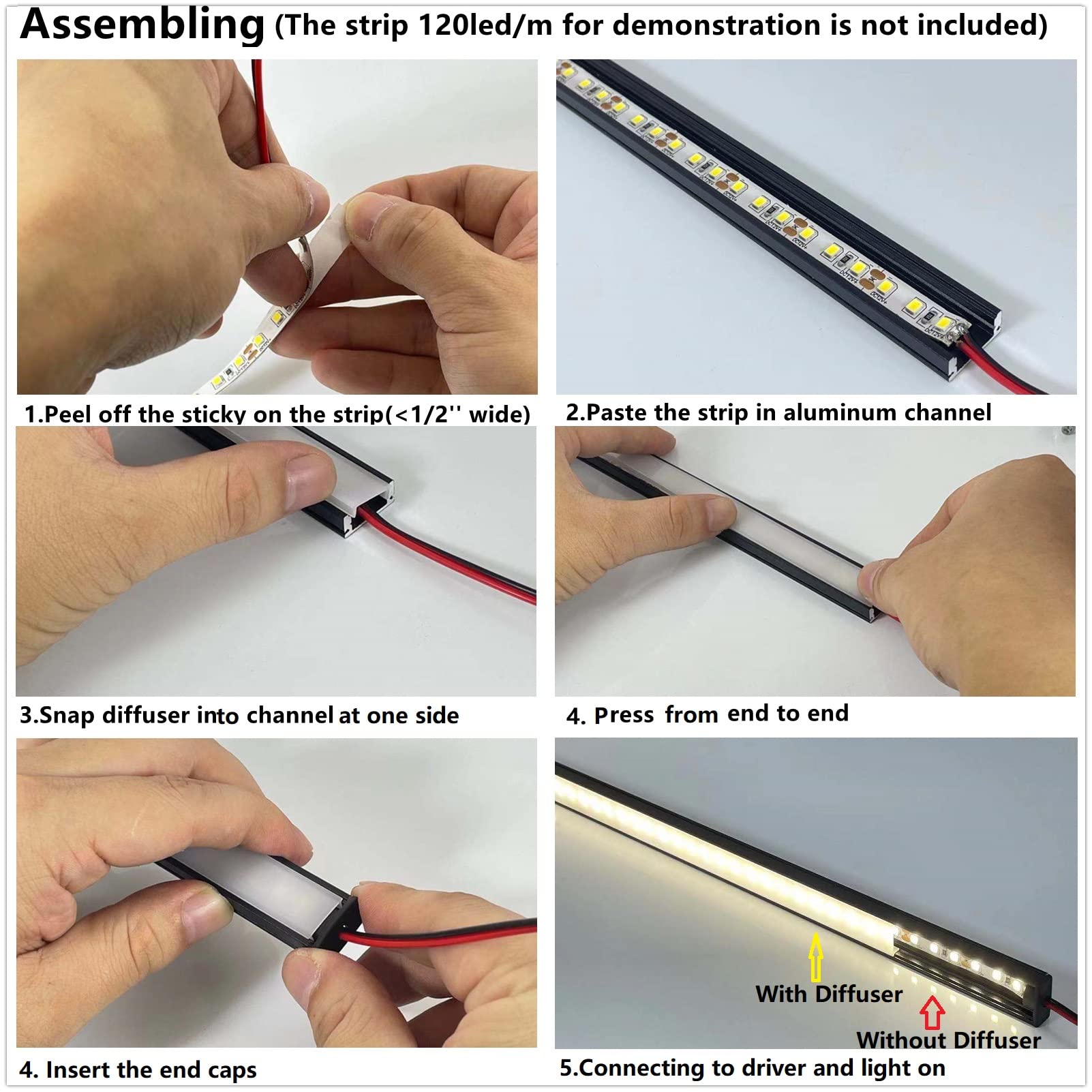 Thmoother Led Strip Black U Channel Diffuser 6-Pack 1Ft,17X7.5Mm Surface Mounted Aluminum Track With Uv Resistance Milky Cover C