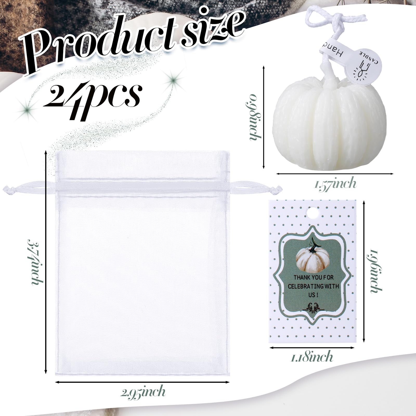 Treela Pumpkin Candles Set of 24, Fall Baby Shower Party Favors, White, Autumn Wedding Gifts