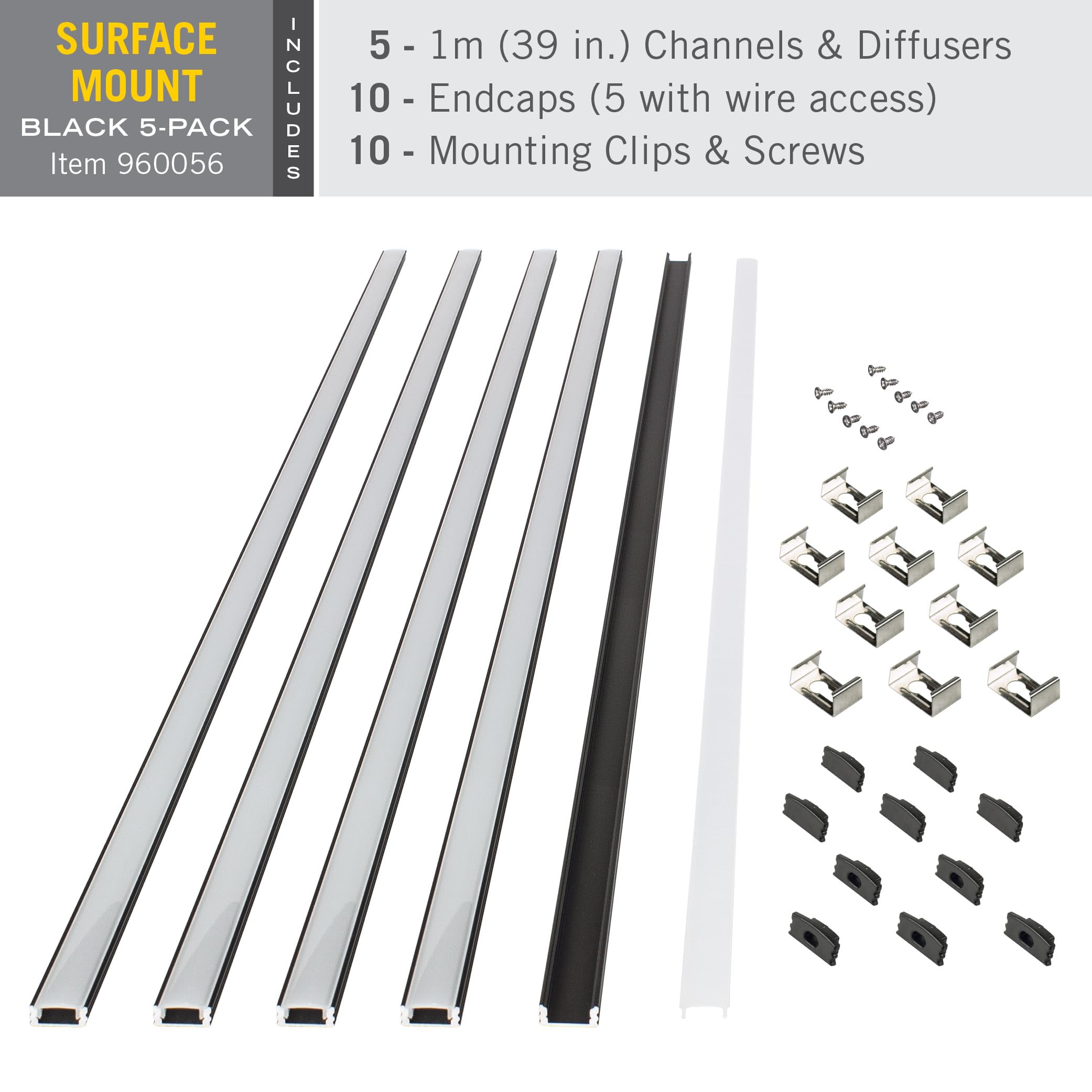 Armacost Lighting LED Tape Light Mounting Channel 5-Pack, Aluminum, Black, Model 960056