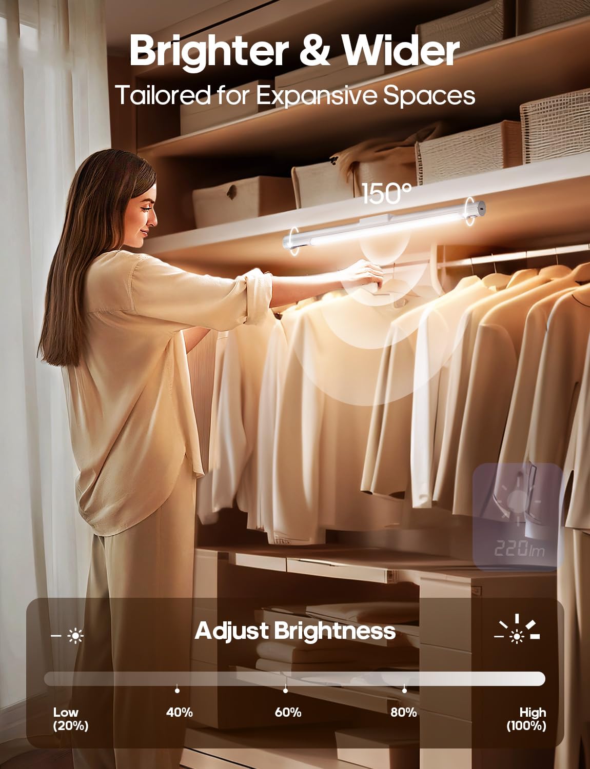 Goodea LED Closet Motion Sensor Lights, 2200mAh Rechargeable Motion Sensor Light Indoor with Digital Display, 14in Wireless Unde