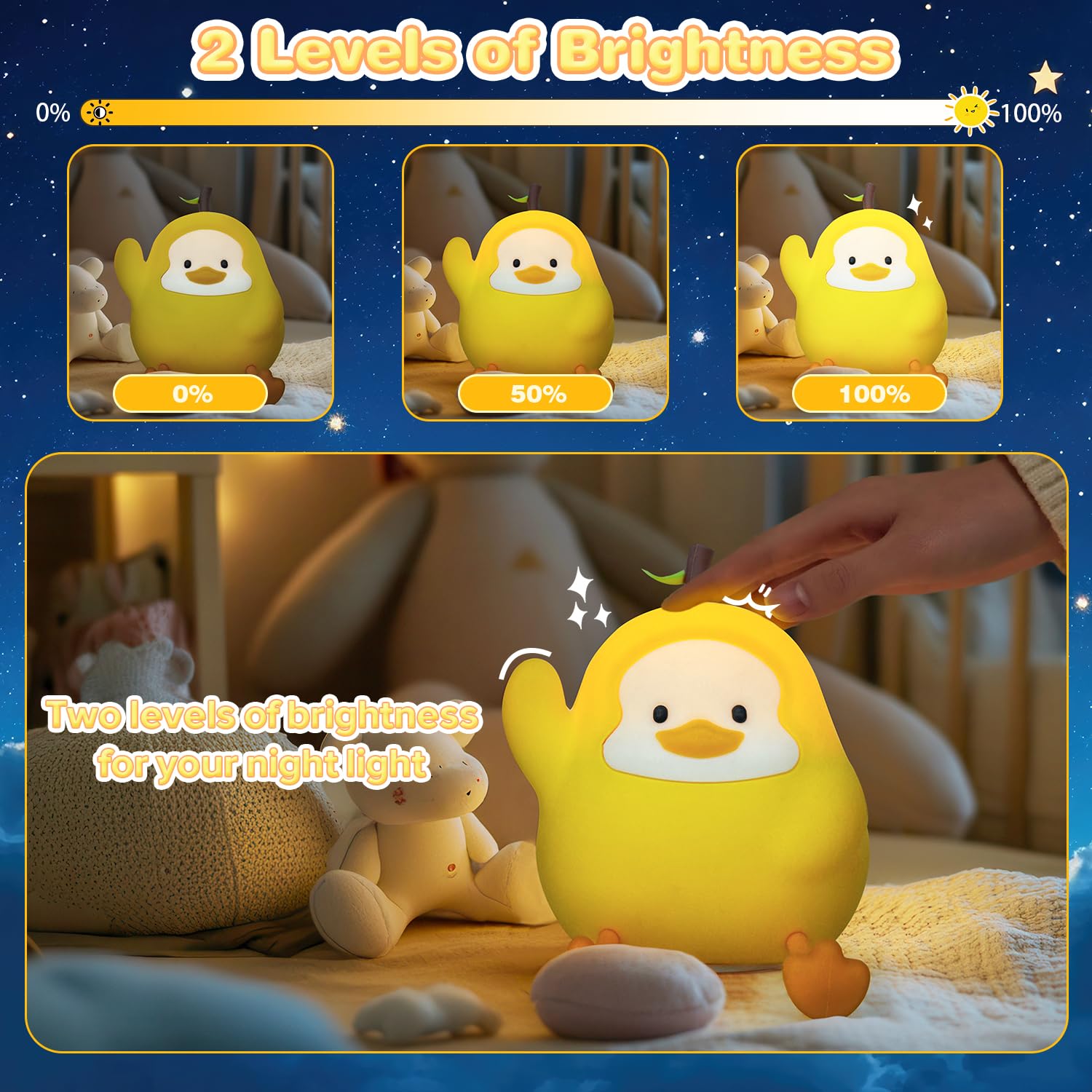 loatme Night Light for Kids, Rechargeable Silicone LED, Dimmable, Auto-Off, Yellow Duck