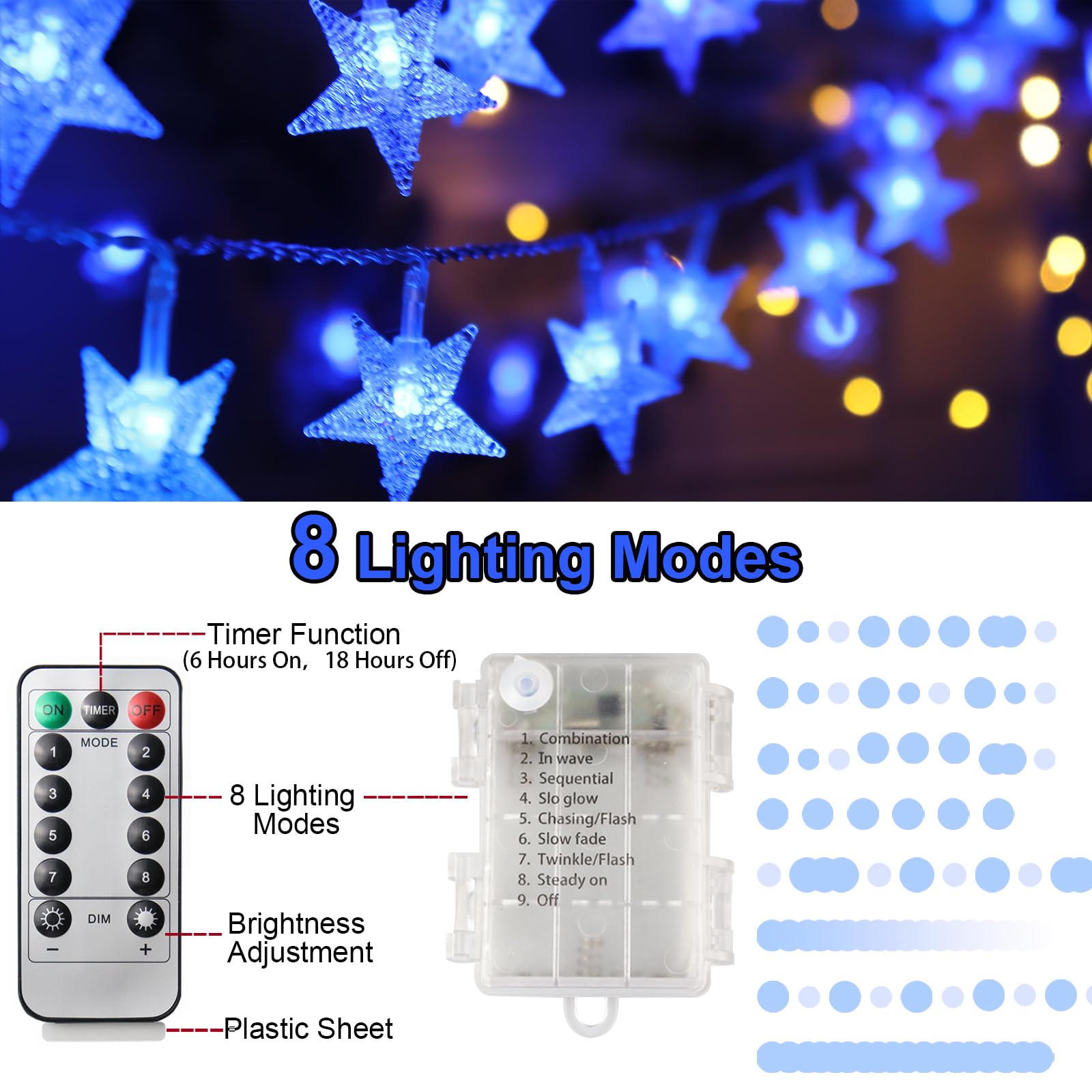 Runleo Blue Christmas Decorations Star Lights, 20 Ft 40 Led Battery Operated Fairy String Lights, 8 Modes & Timer Hanging Decor Bedroom Xmas Decor Indoor Outdoor Christmas Decorations