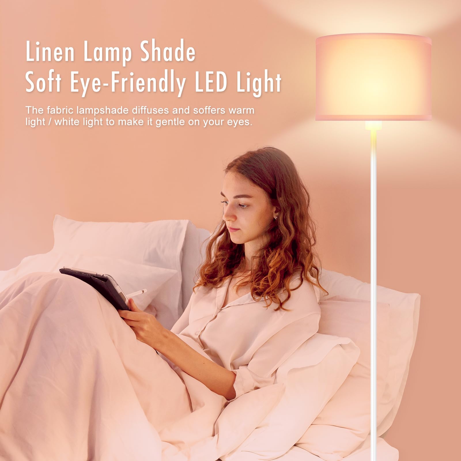 Floor Lamp, Standing Lamp, Short Floor Lamp With Pink Lampshade, 59'' Tall Lamp For Bedroom, Foot Switch, Simple Corner Pole Lam