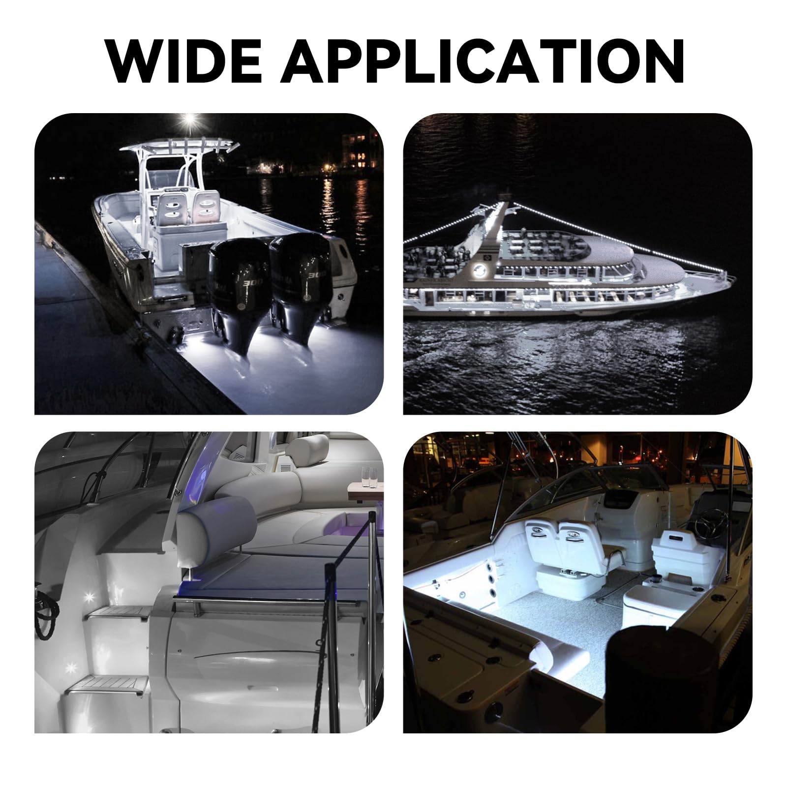 Uliteco Boat Interior Lights  Waterproof Marine Led Boat Lighting  Night Fishing Lighting  Courtesy Transom Cabin Stern Cockpit Navigation Led Lights For Pontoon Bass Jon Jet Ski Kayak (White 4Pcs)