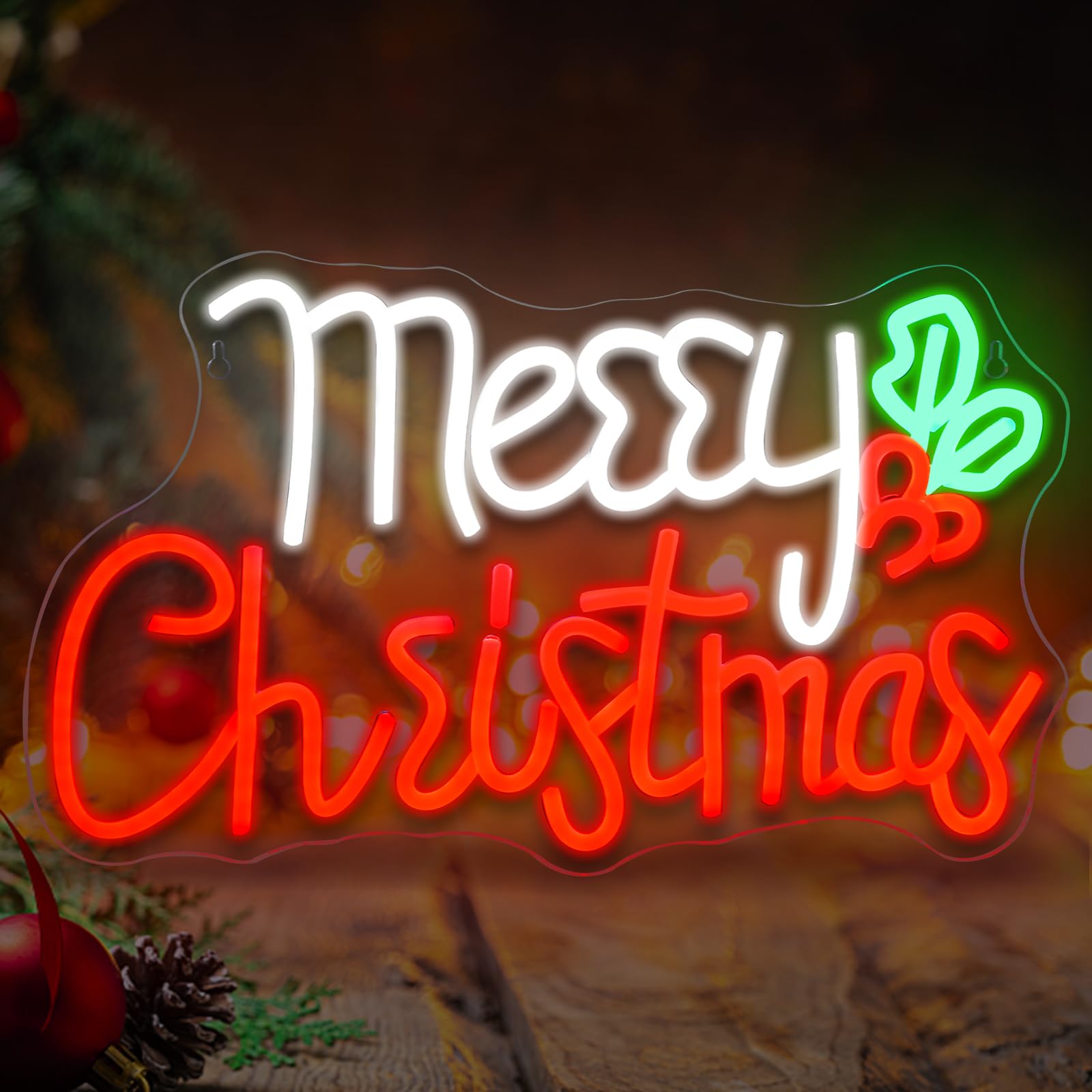 Ineonlife Merry Christmas Neon Sign - Led Light Bar For Holiday Decor, Usb Powered, 16.5&quot;X9.8&quot;