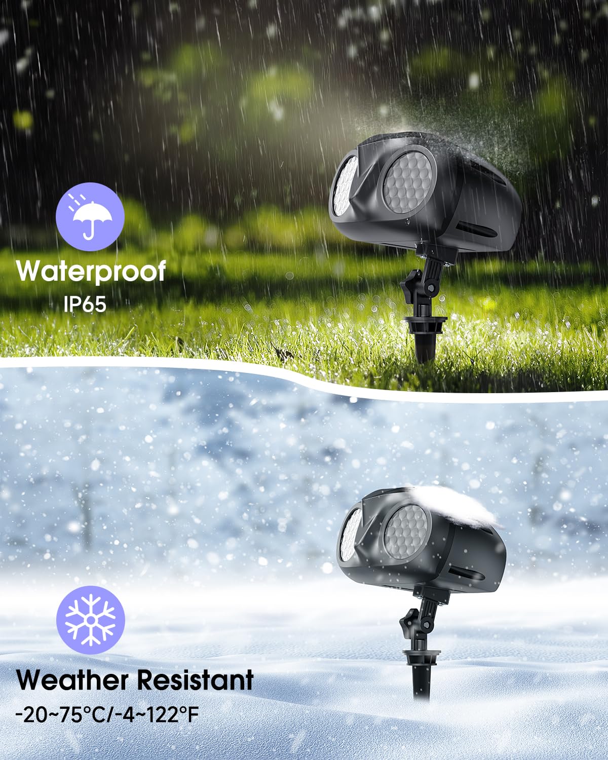 Double Head Christmas Snowflake Outdoor Projection Light,Waterproof Christmas Lights, 180Rotation Christmas Lights Outdoor, Suit