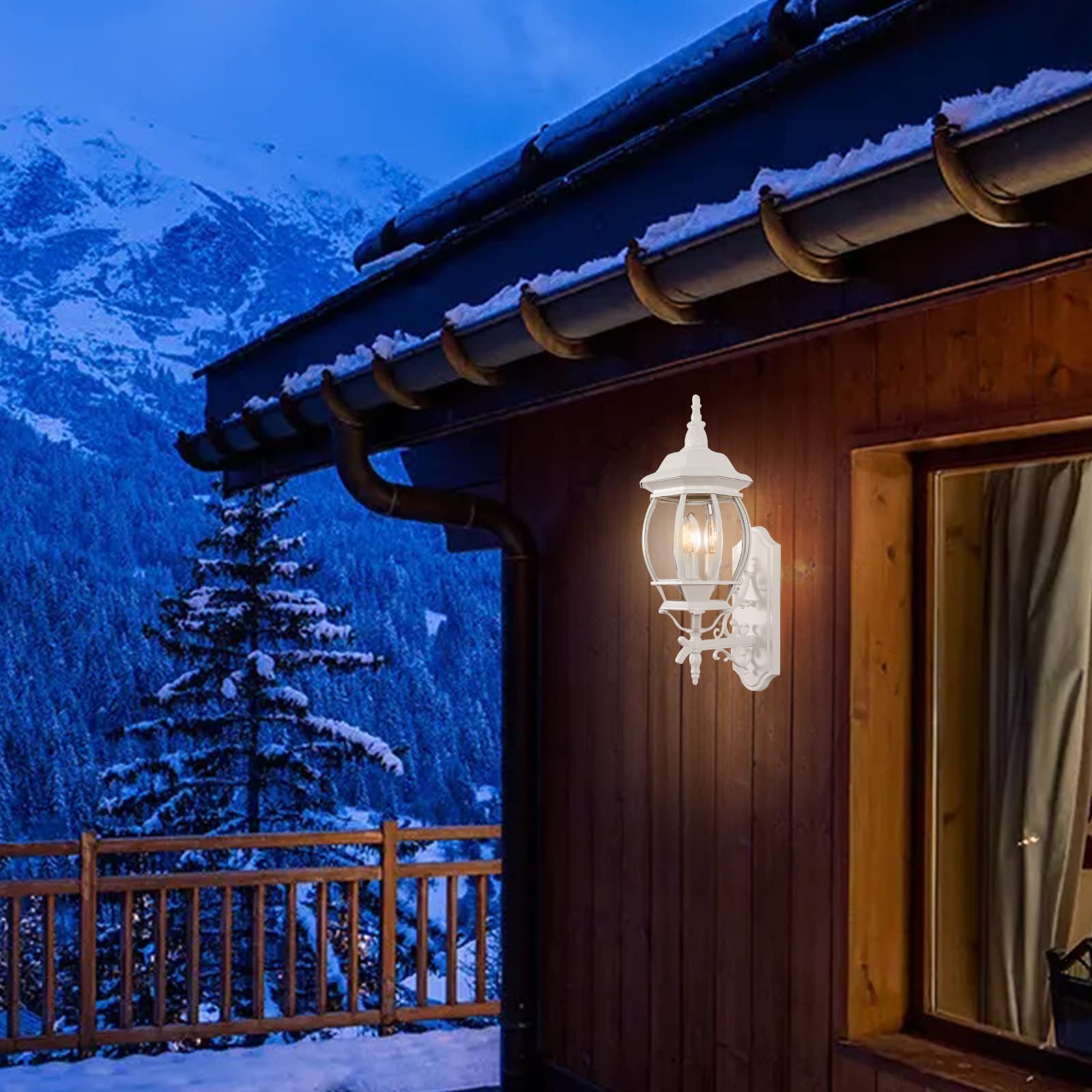 Krychiler 3-Light White Outdoor Wall Lantern Sconce - Waterproof Porch Lighting Fixture