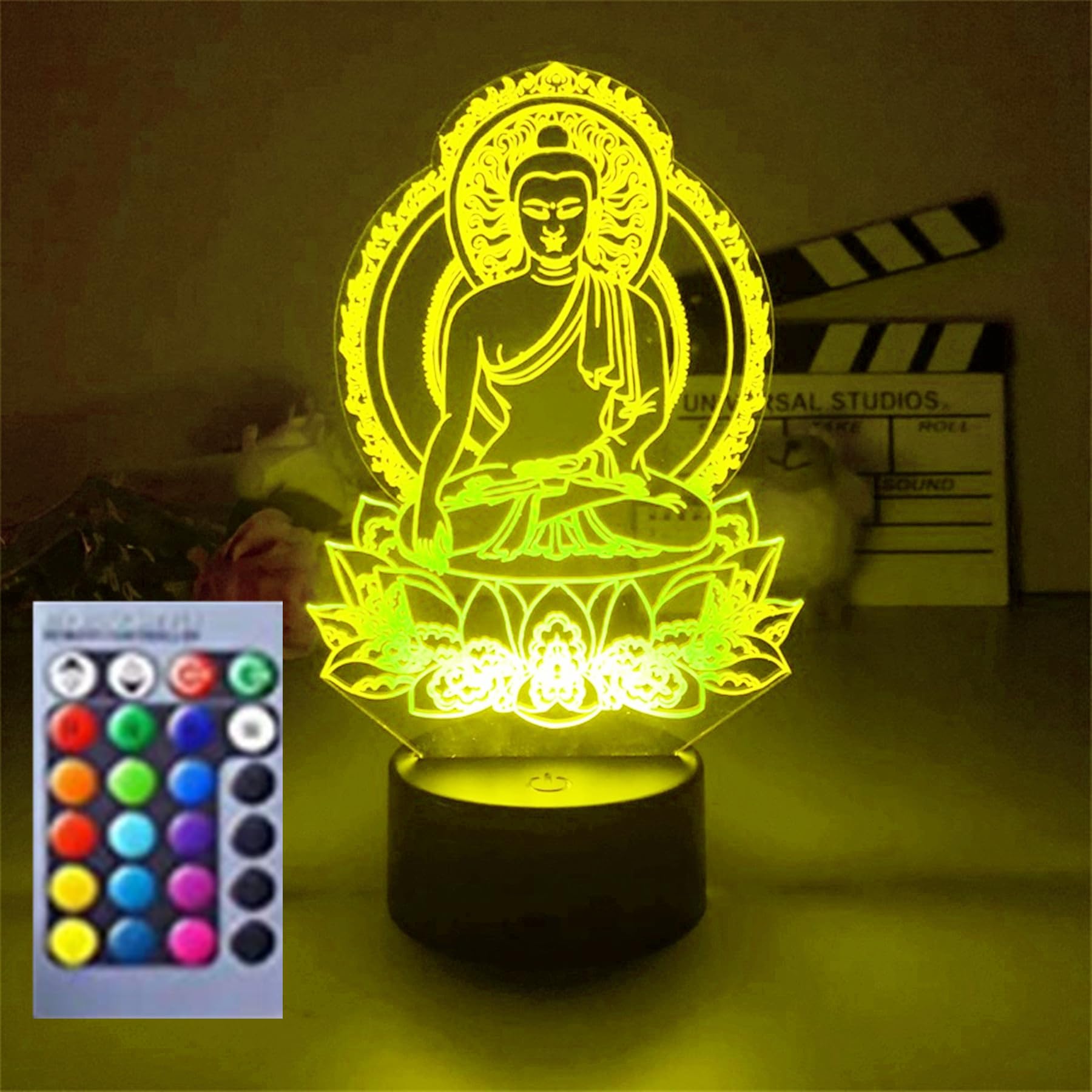 Jinnwell 3D Buddha led Night Light Lamp Illusion Night Light 16 Color Changing Table Desk Decoration Lamps Gift Acrylic Flat ABS