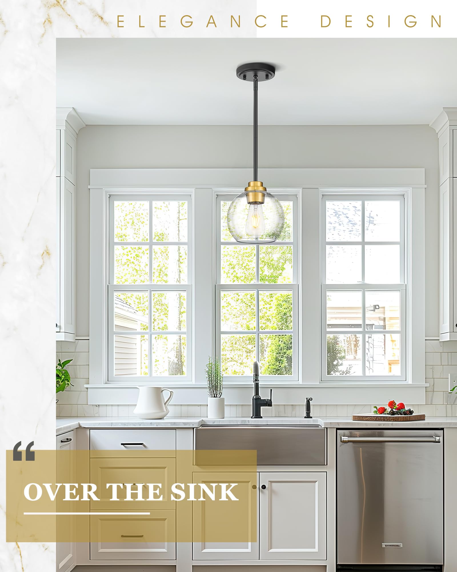 Audickic Pendant Lights Kitchen Island 2 Pack  7 Black And Gold Hanging Lights Fixtures With Clear Glass Globe Shade  Modern Kitchen Island Lighting For Bathroom  Ad-22280-1P2-Kg