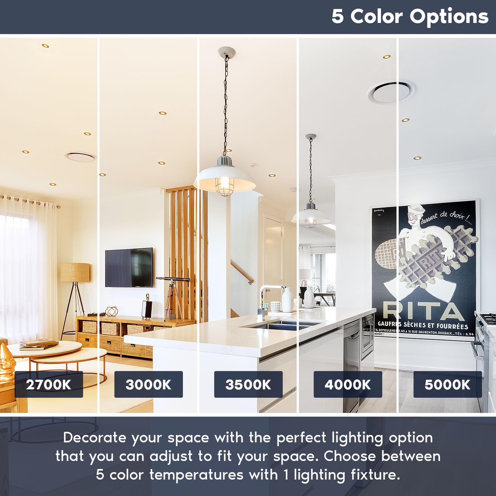 Luxrite 3 Inch Ultra Thin Led Recessed Light With J-Box, 8W, 5 Color Options 2700K | 3000K | 3500K | 4000K | 5000K, Dimmable Waf