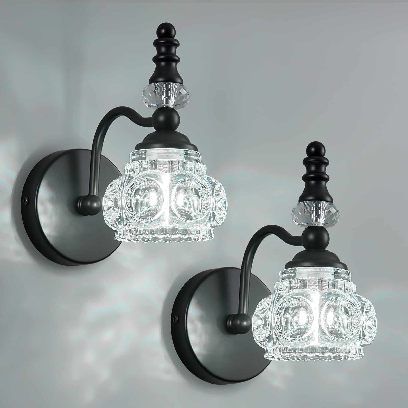 Lbsqj Modern Wall Sconces Set Of Two Black Vintage Indoor Glass Wall Lamp Bathroom Vanity Light Fixture Wall Mounted Room Sconce Wall Lighting