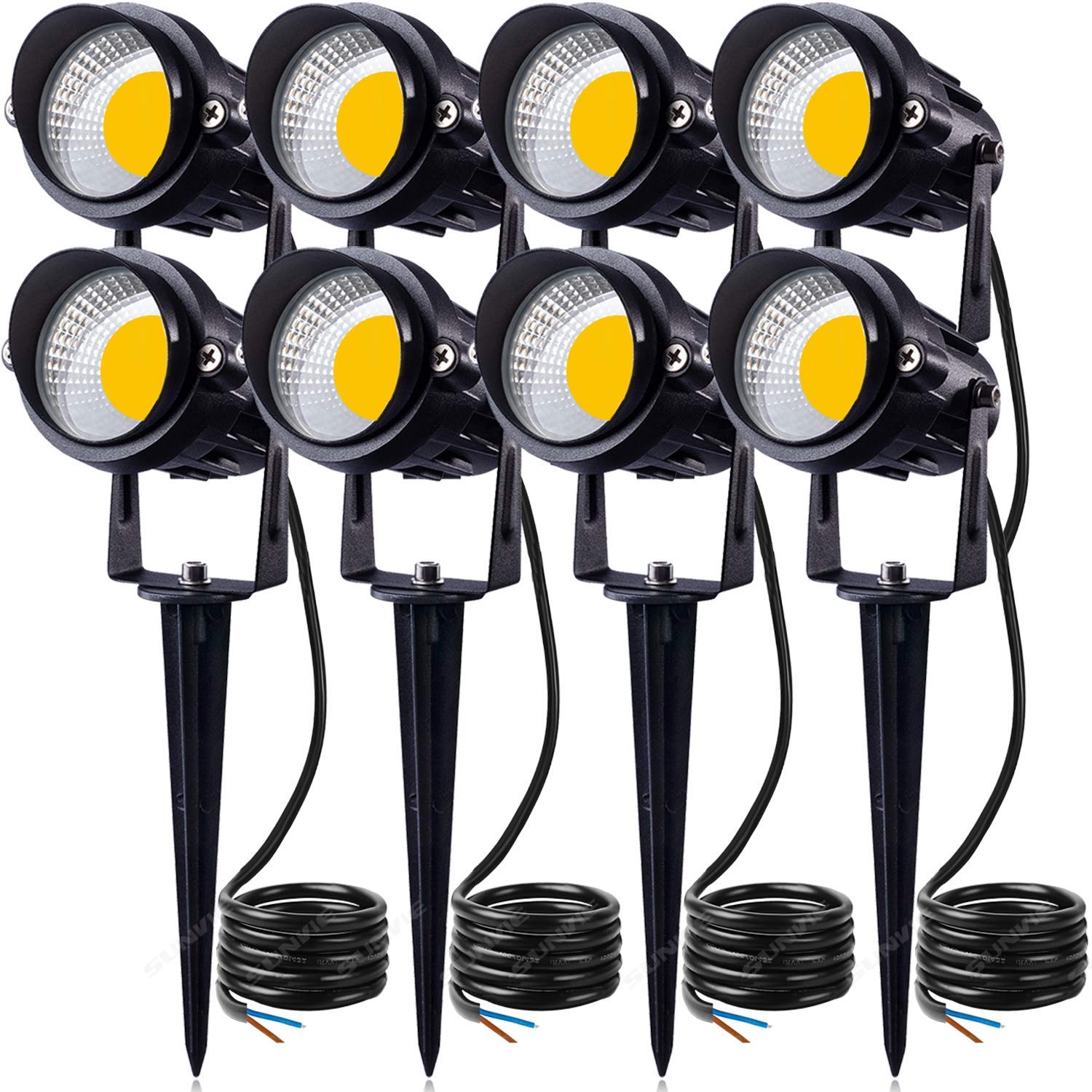 SUNVIE 12W LED Landscape Lights, Waterproof Outdoor Spotlights, 8 Pack, Warm White, Aluminum